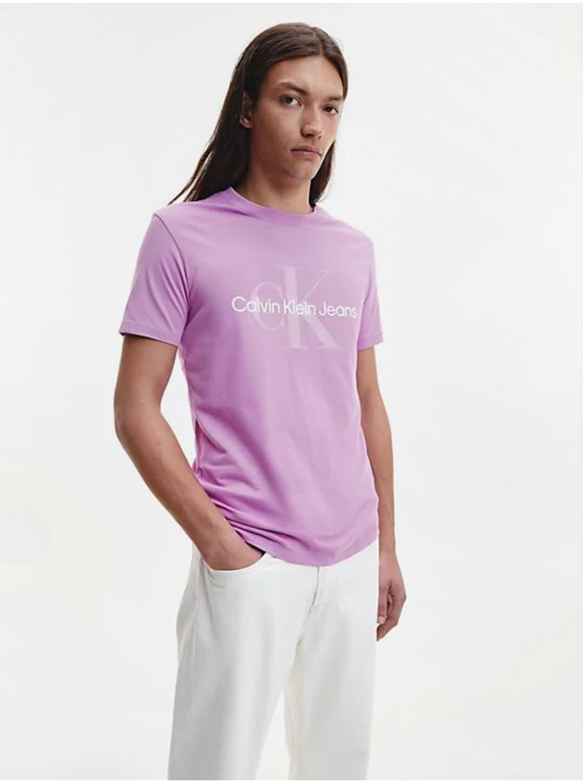 Levně Světle fialové pánské tričko Calvin Klein Jeans
