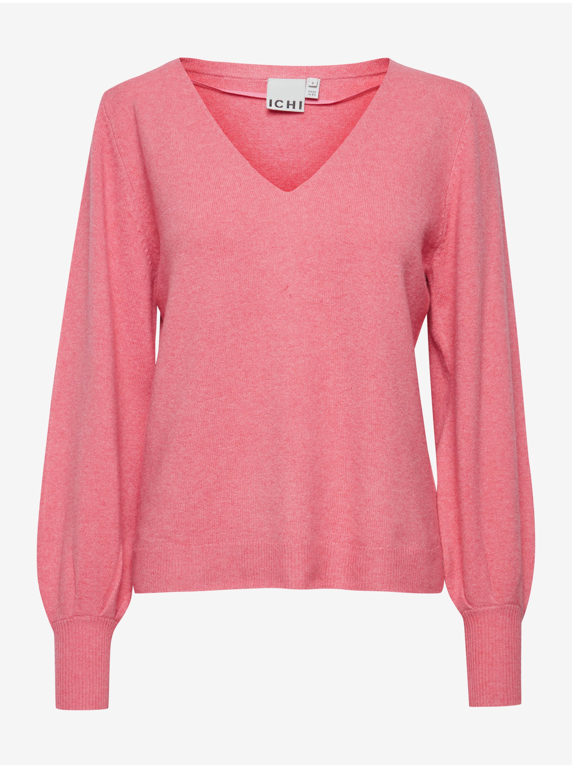 E-shop Růžový dámský lehký svetr s balonovými rukávy ICHI
