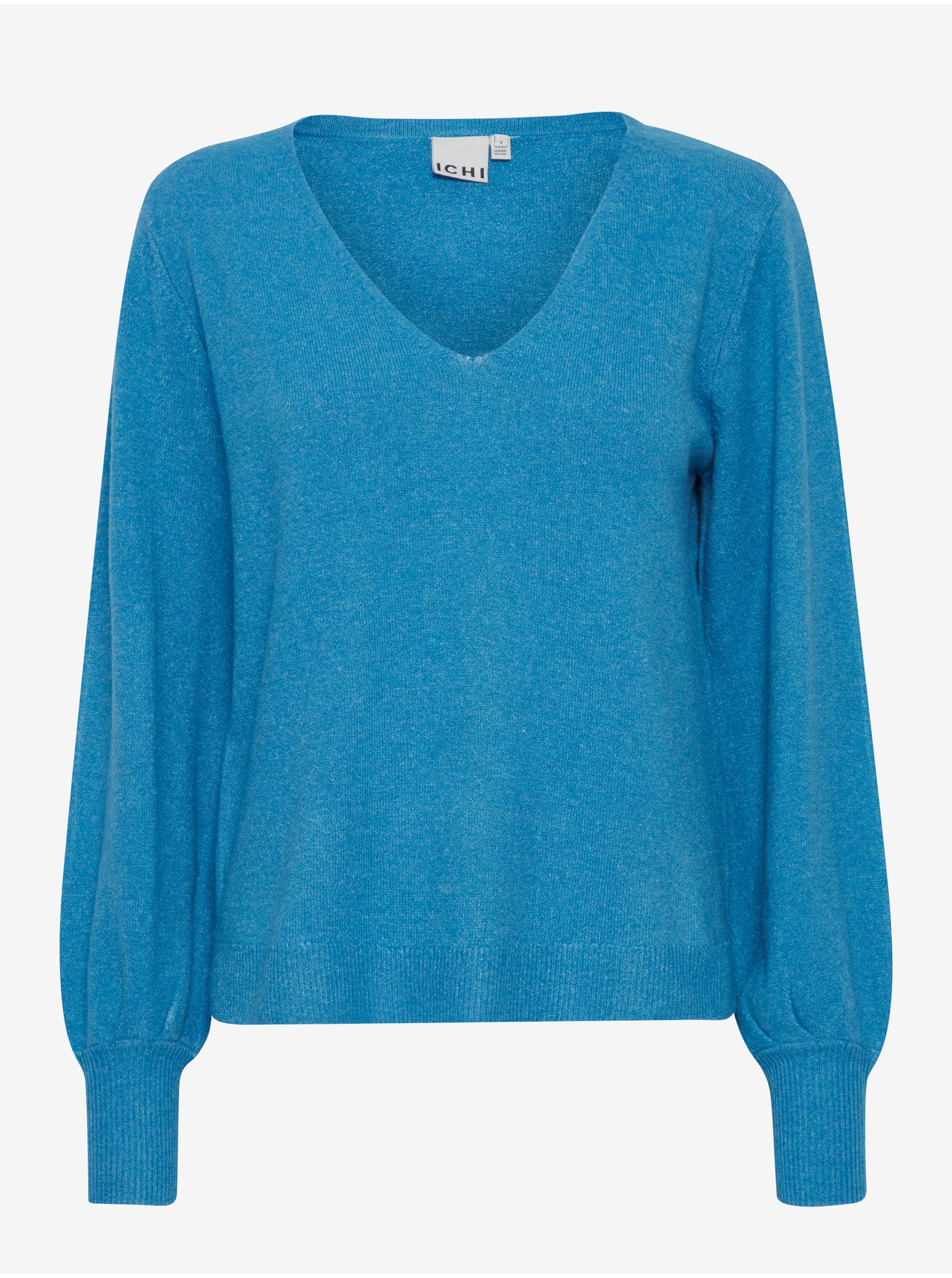 E-shop Modrý dámský lehký svetr s balonovými rukávy ICHI