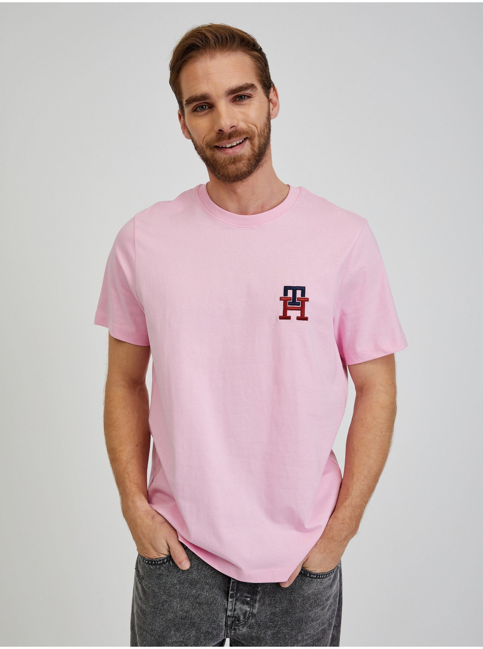 Levně Růžové pánské tričko Tommy Hilfiger