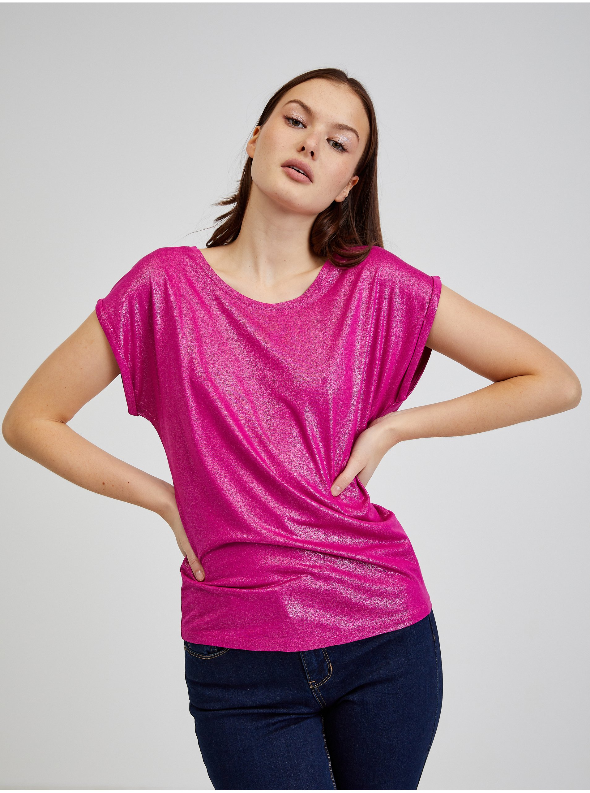 Levně Tmavě růžové dámské tričko ORSAY
