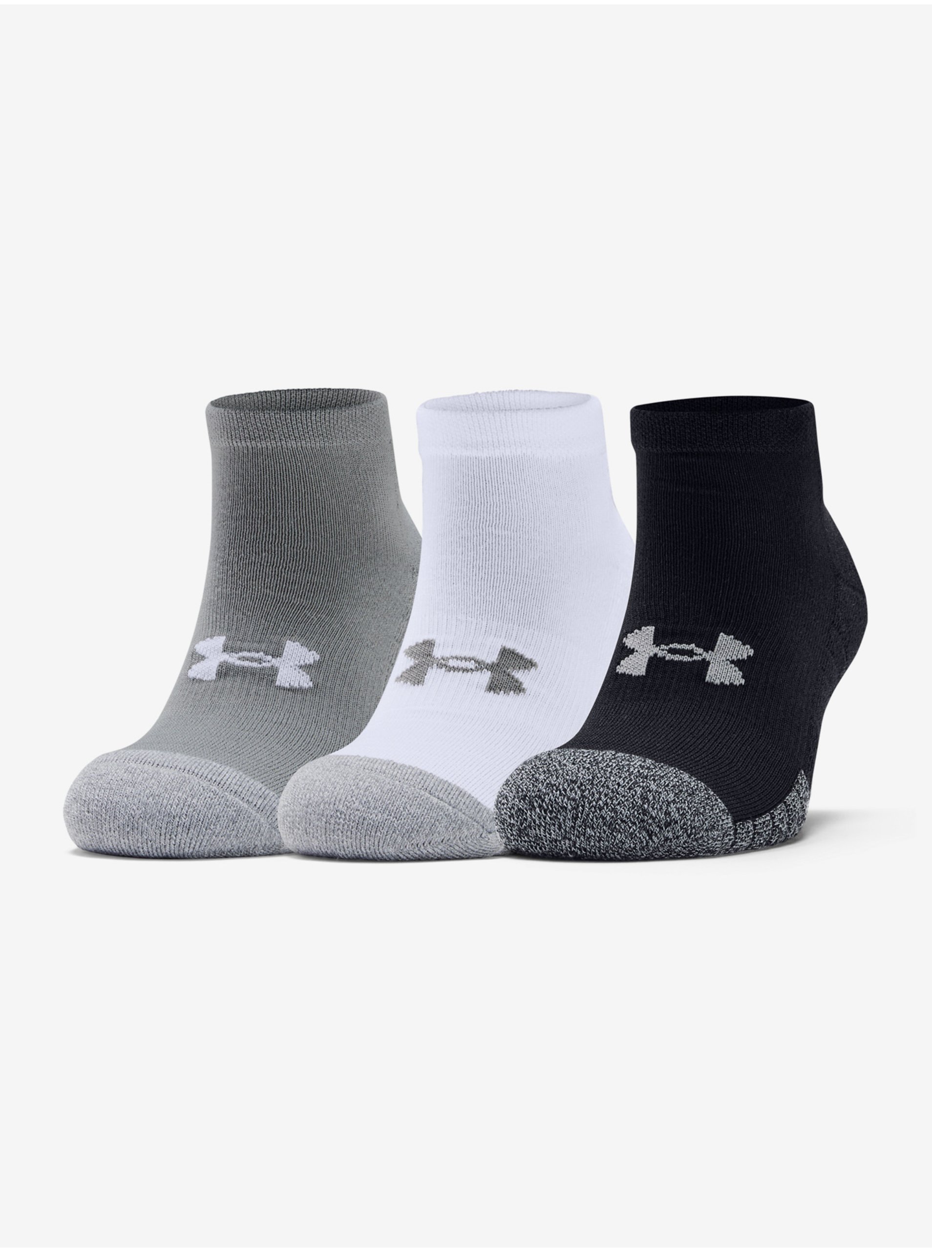 Levně Sada tří párů unisex ponožek v šedé bílé a černé barvě Under Armour