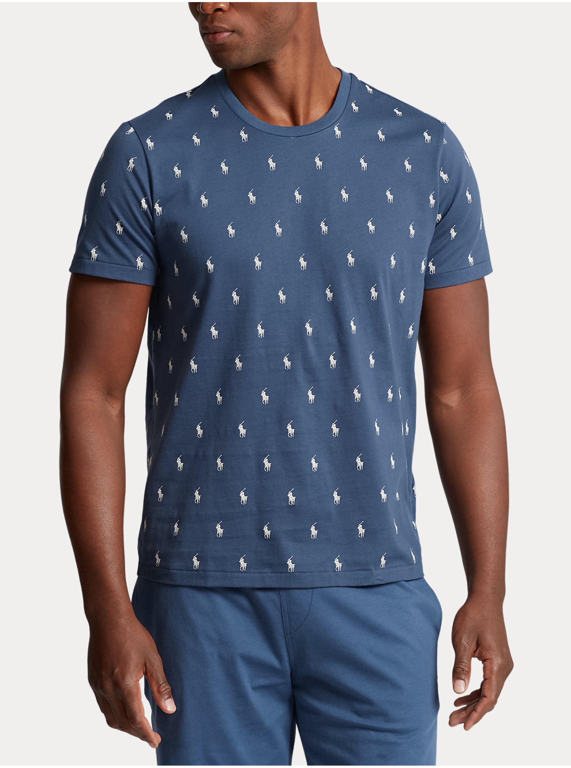 Levně Modré pánské vzorované tričko na spaní POLO Ralph Lauren