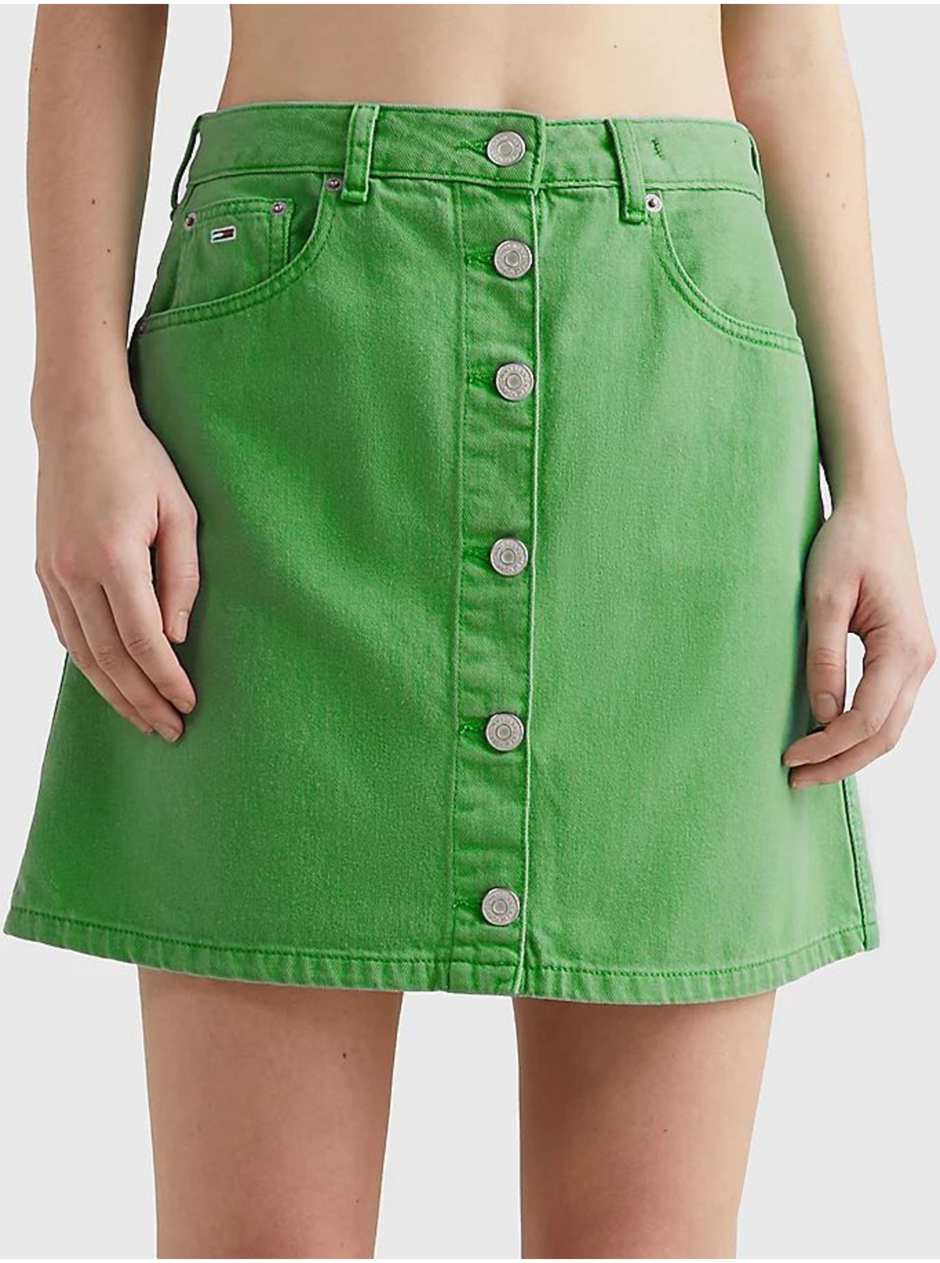 Levně Zelená dámská džínová sukně Tommy Jeans