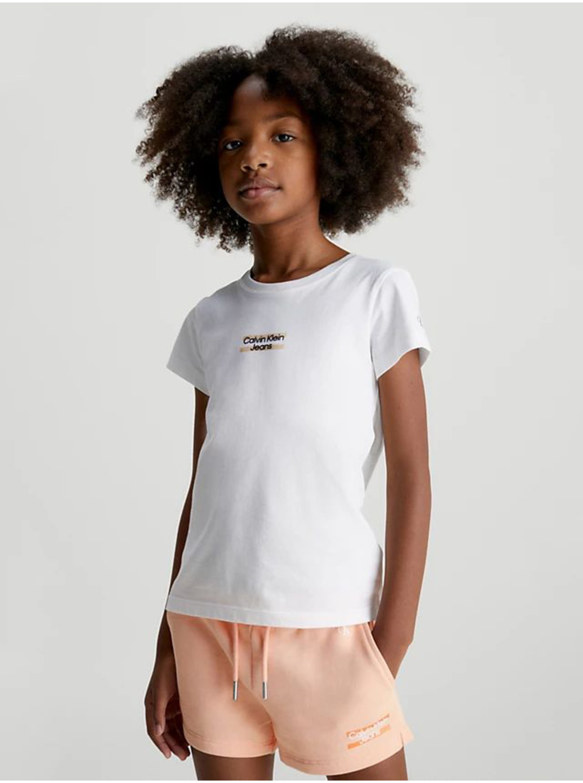 Lacno Biele dievčenské tričko Calvin Klein Jeans