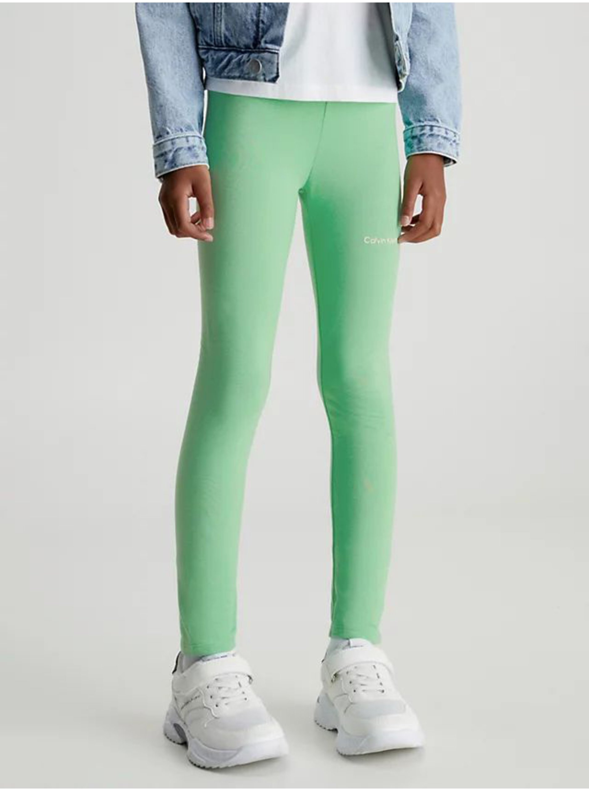 Levně Světle zelené holčičí legíny Calvin Klein Jeans