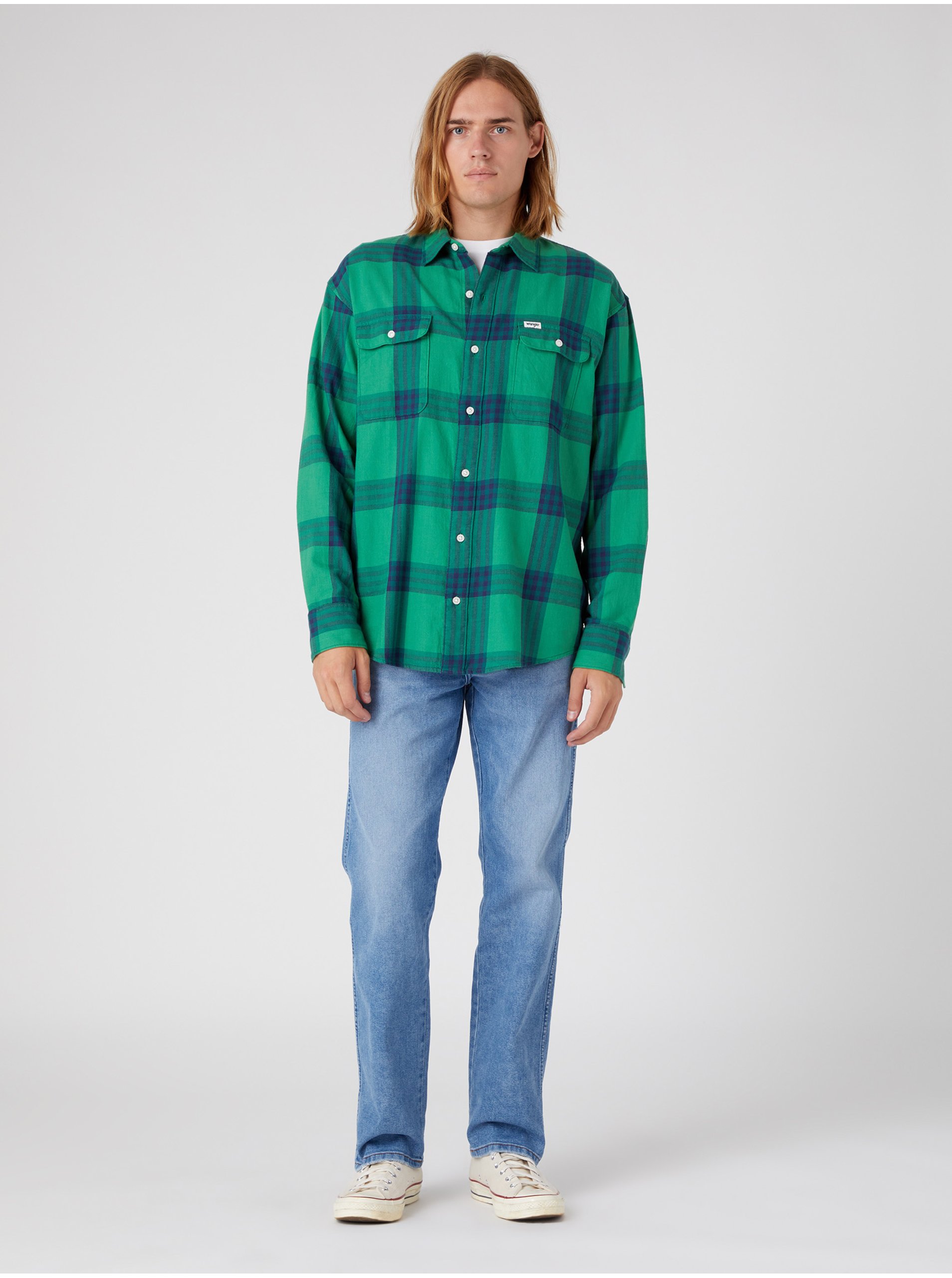 Levně Modro-zelená pánská kostkovaná košile Wrangler