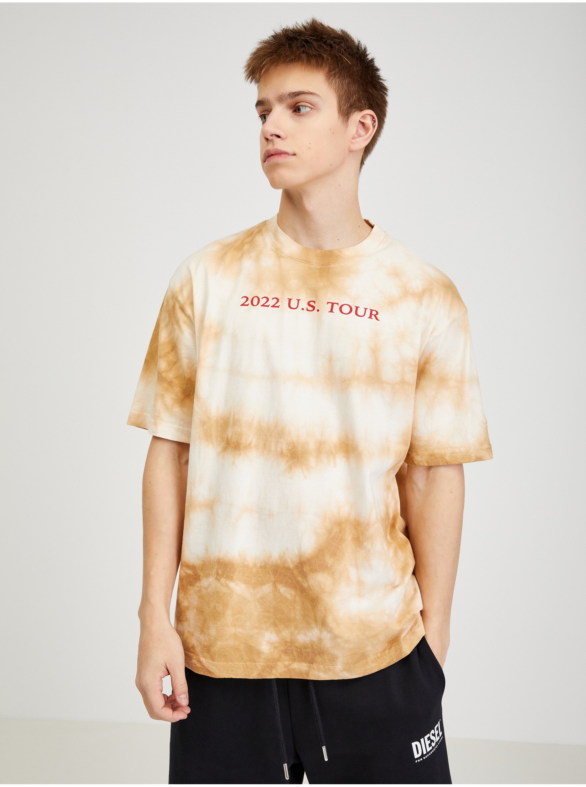 E-shop Béžové pánské batikované tričko Diesel
