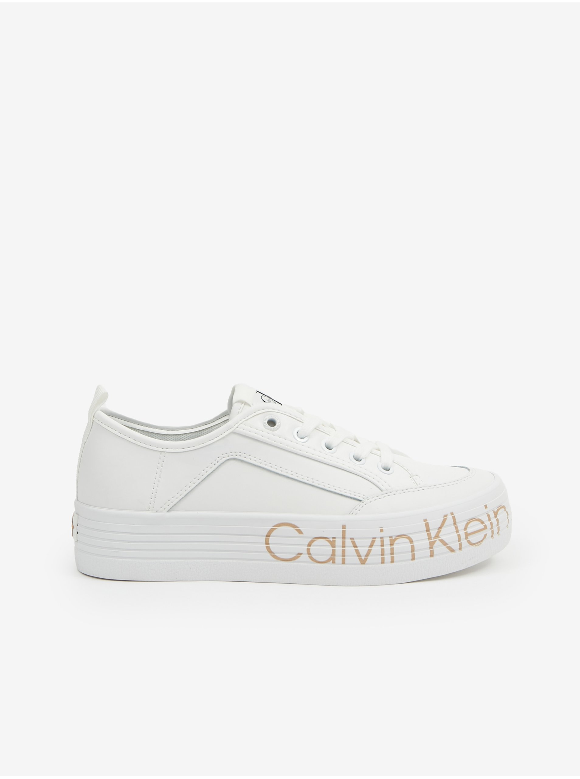 Lacno Biele dámske kožené tenisky na platforme Calvin Klein Jeans