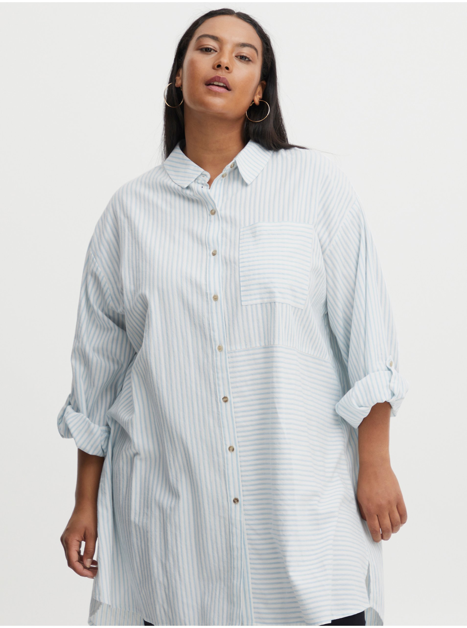 E-shop Modro-bílá dámská dlouhá pruhovaná košile Fransa