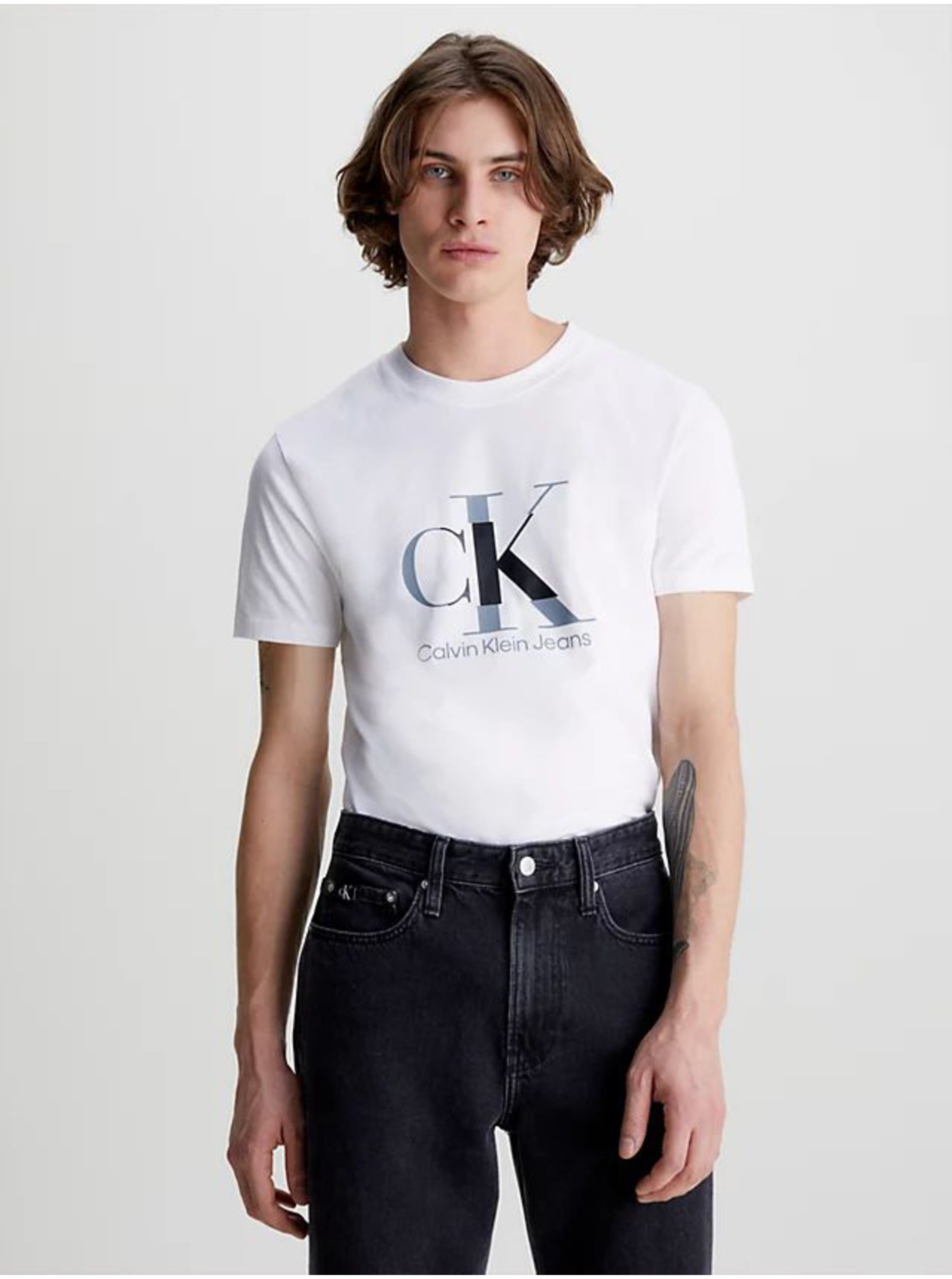 Lacno Biele pánske tričko Calvin Klein Jeans