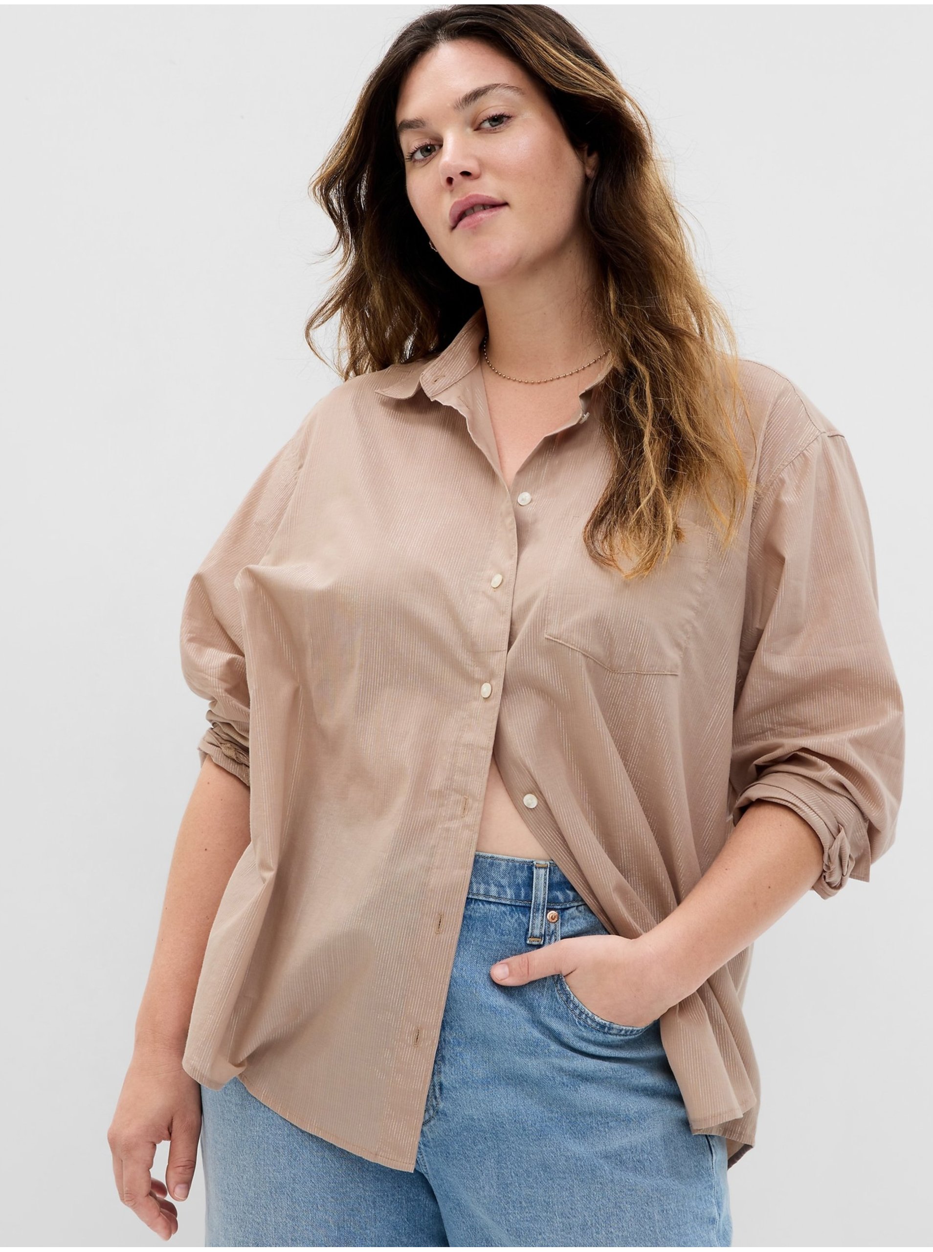 E-shop Světle hnědá dámská oversize košile GAP