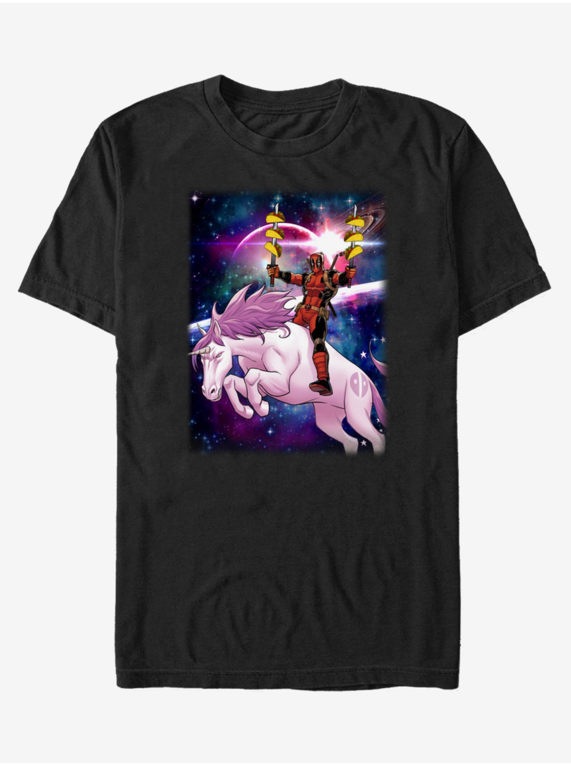 Levně Černé unisex tričko ZOOT.Fan Marvel Taco Unicorn