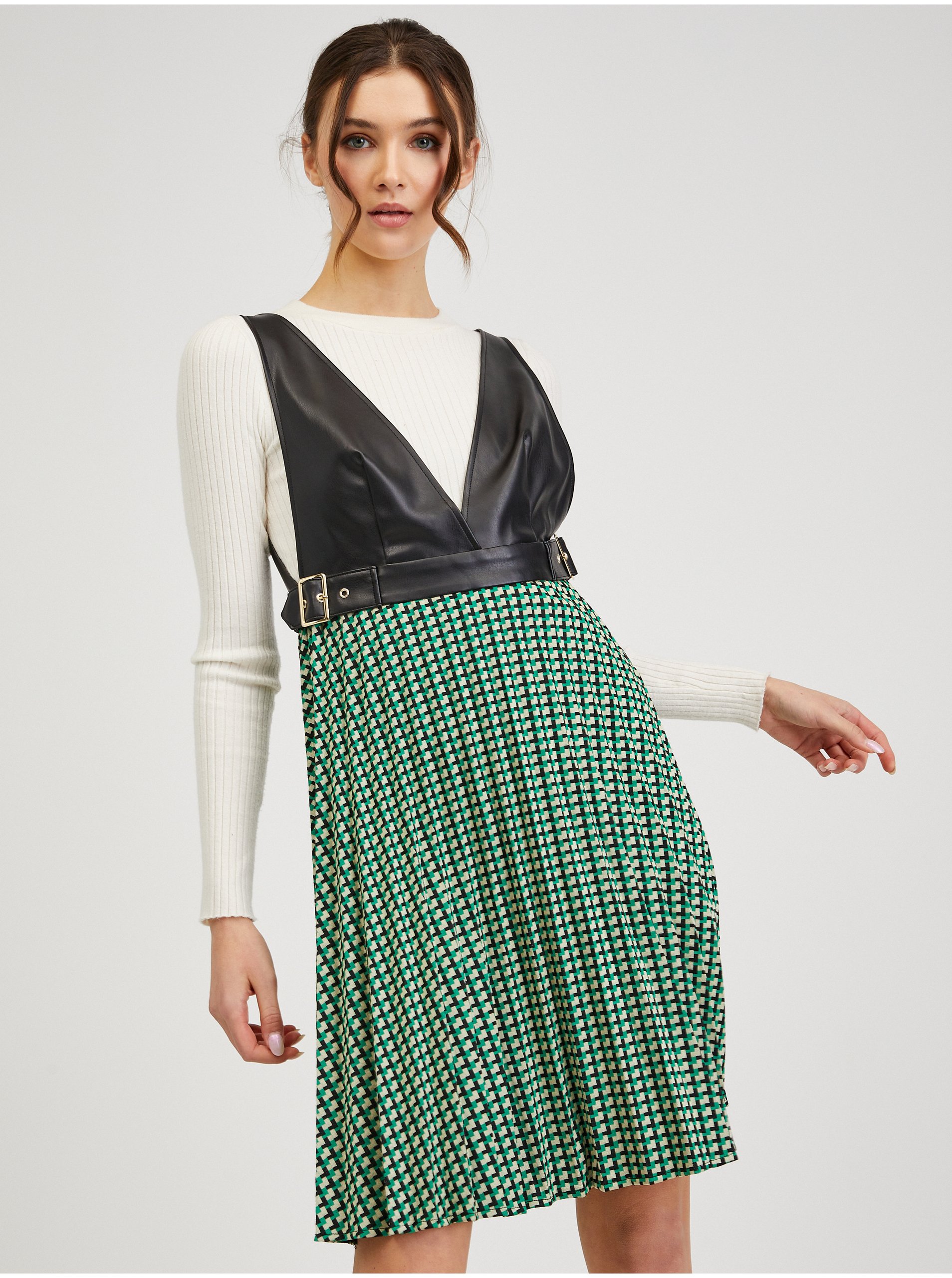E-shop Černo-zelené dámské vzorované šaty ORSAY