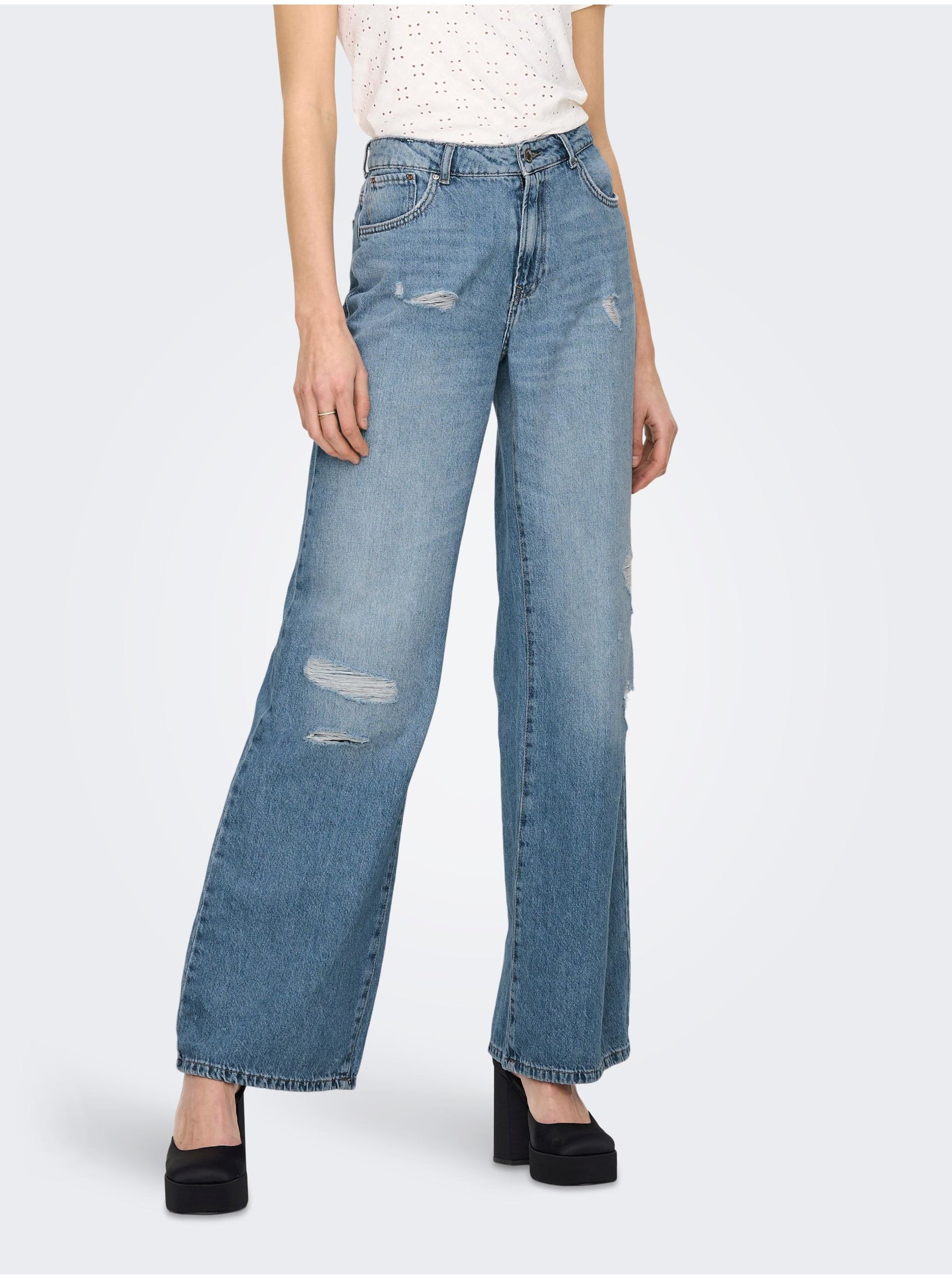 E-shop Modré dámské široké džíny ONLY Chris