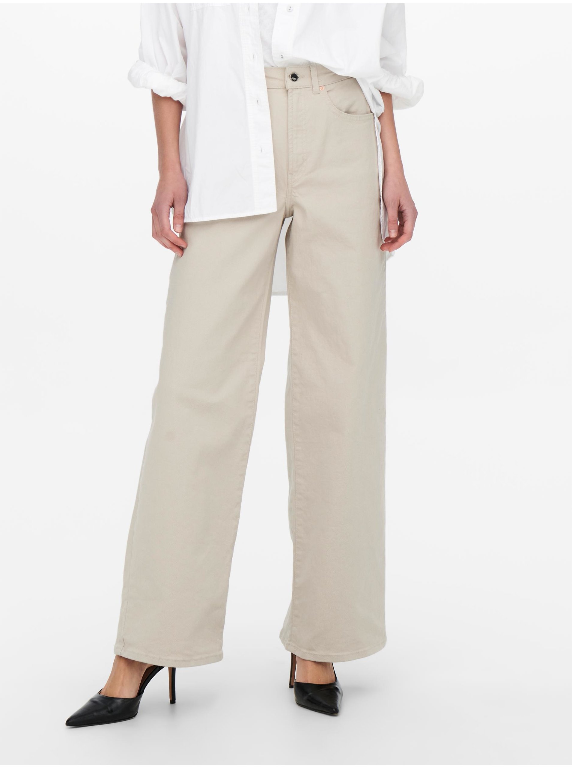 E-shop Krémové dámské široké džíny ONLY Hope