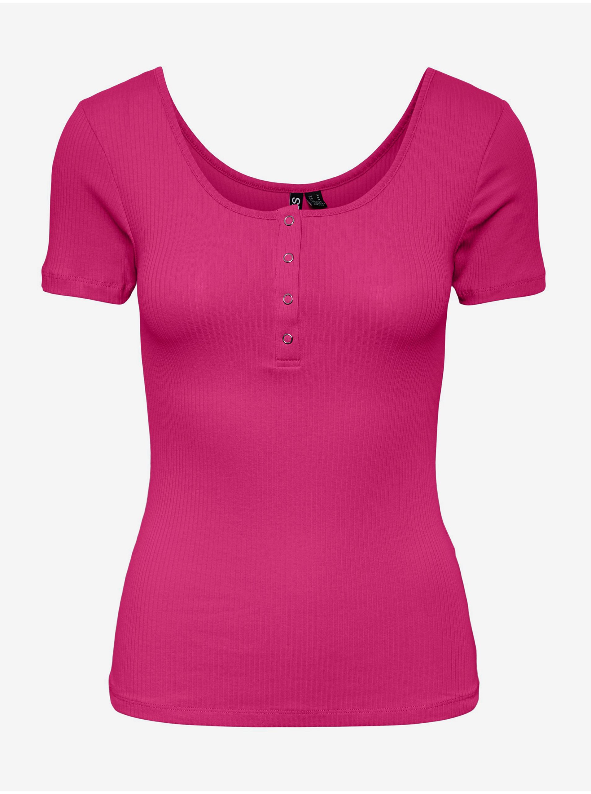 Levně Tmavě růžové dámské tričko Pieces Kitte