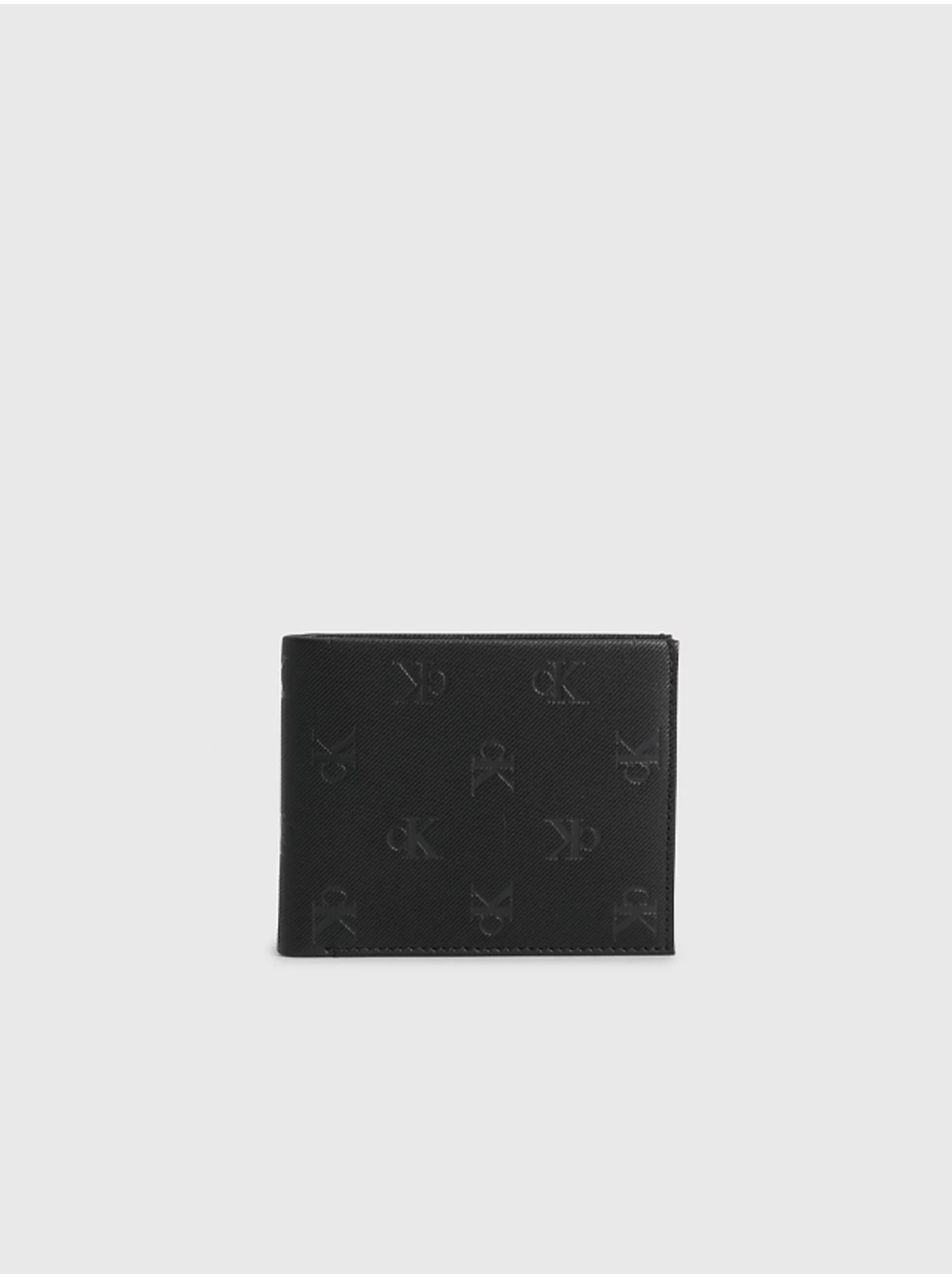 Levně Černá pánská vzorovaná kožená peněženka Calvin Klein Jeans