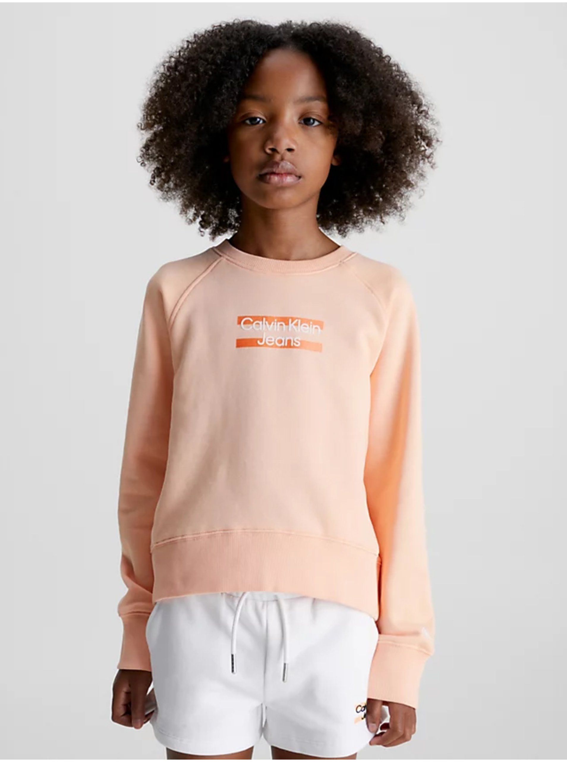 Levně Oranžová holčičí mikina Calvin Klein Jeans