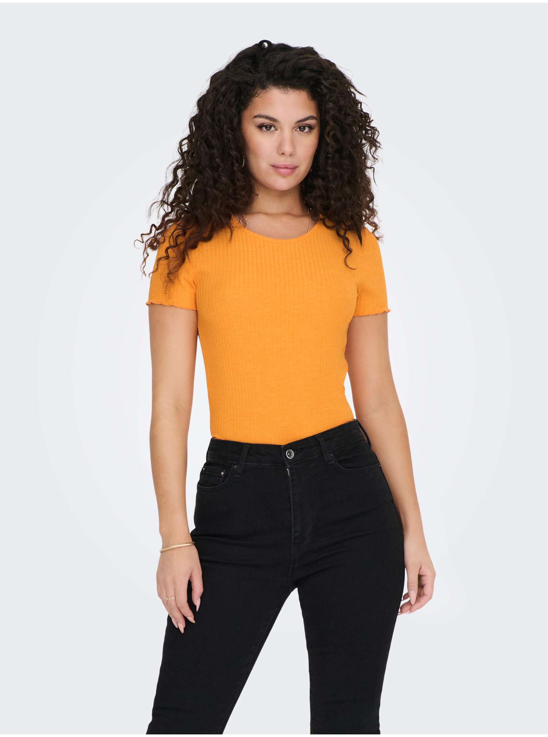 Lacno Oranžové dámske tričko ONLY Emma