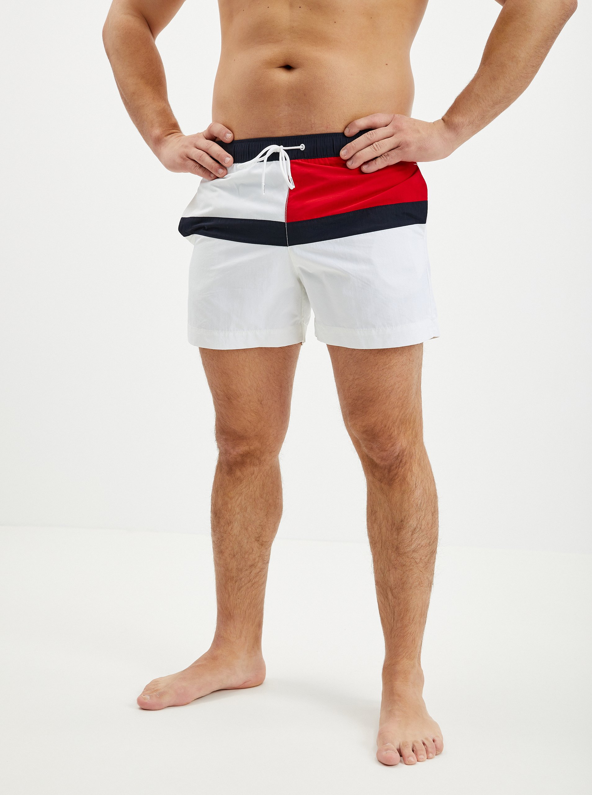 Levně Bílé pánské vzorované plavky Tommy Hilfiger Underwear