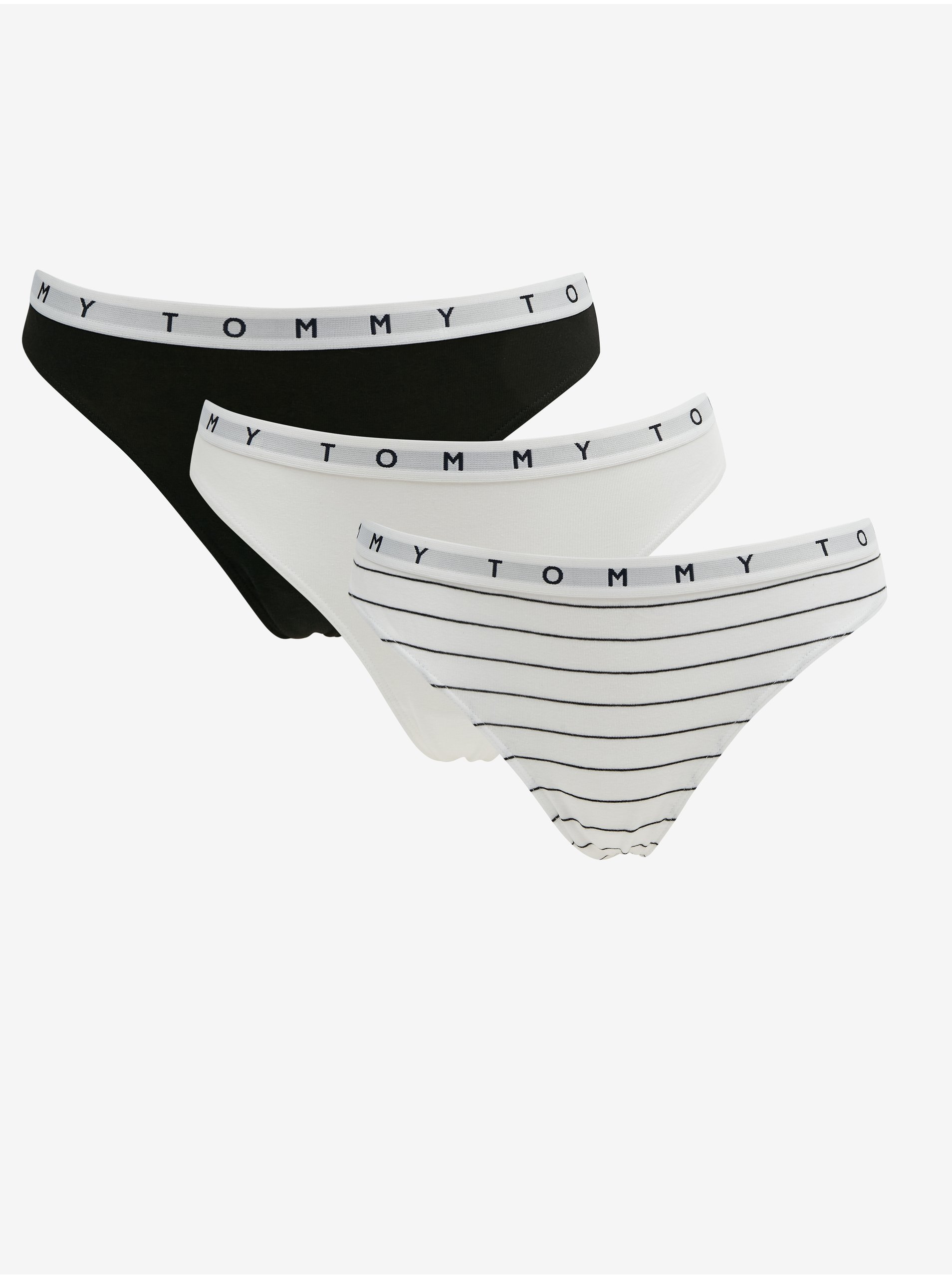 Lacno Súprava troch dámskych táng v bielej a čiernej farbe Tommy Hilfiger Underwear