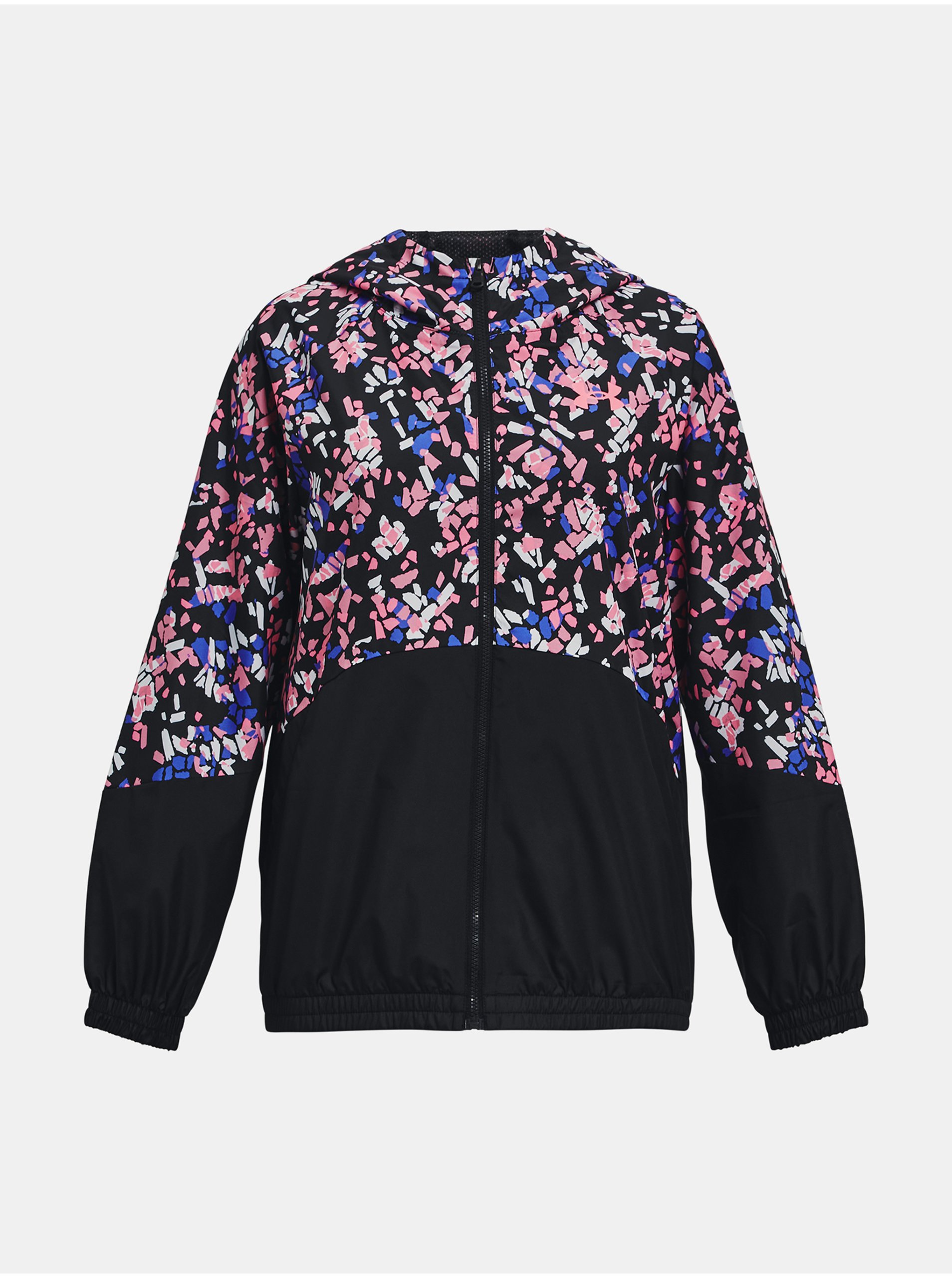 Lacno Ružovo-čierna dievčenská športová bunda Under Armour Woven FZ Jacket