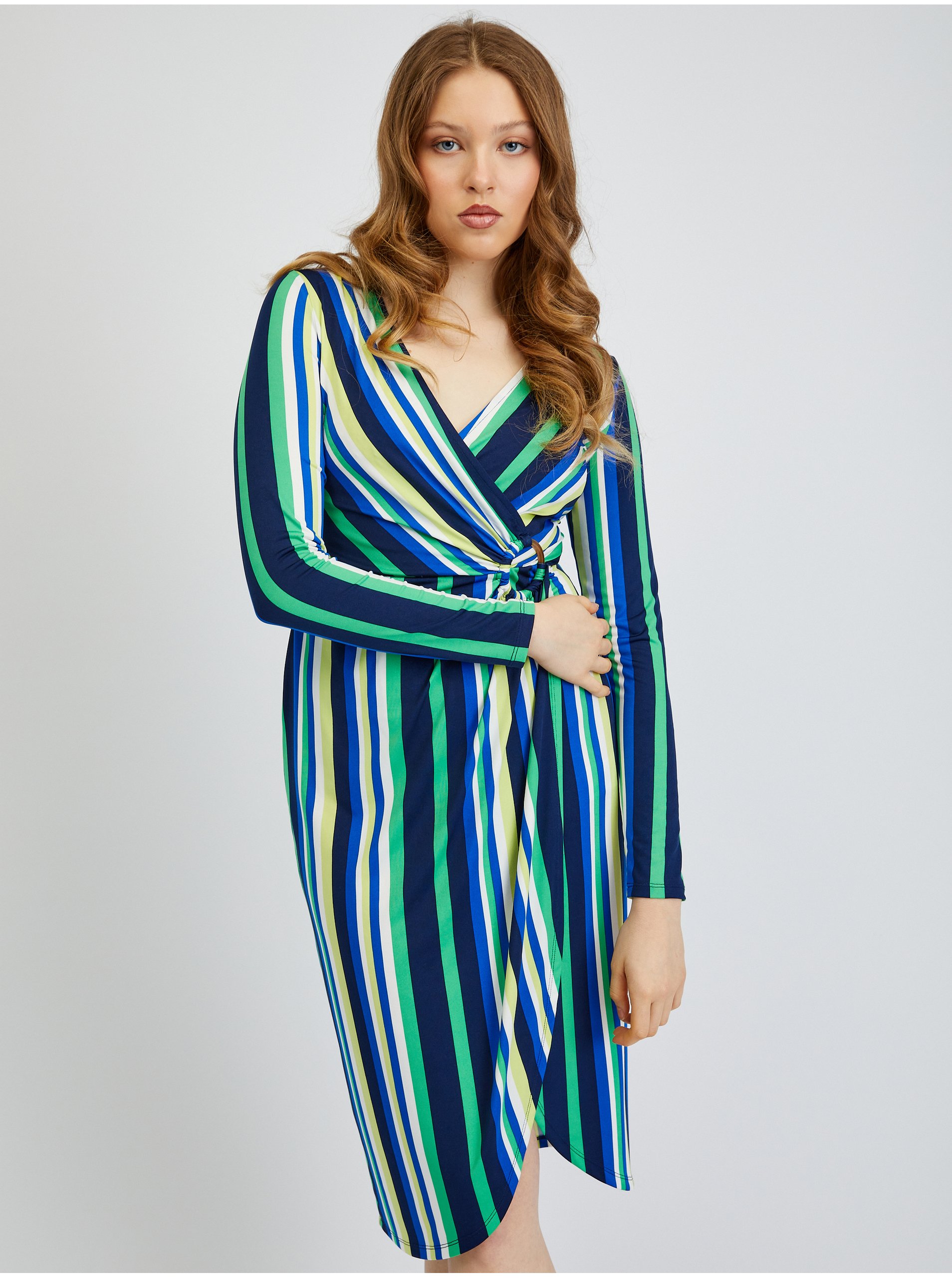 E-shop Zeleno-modré dámské pruhované šaty ORSAY