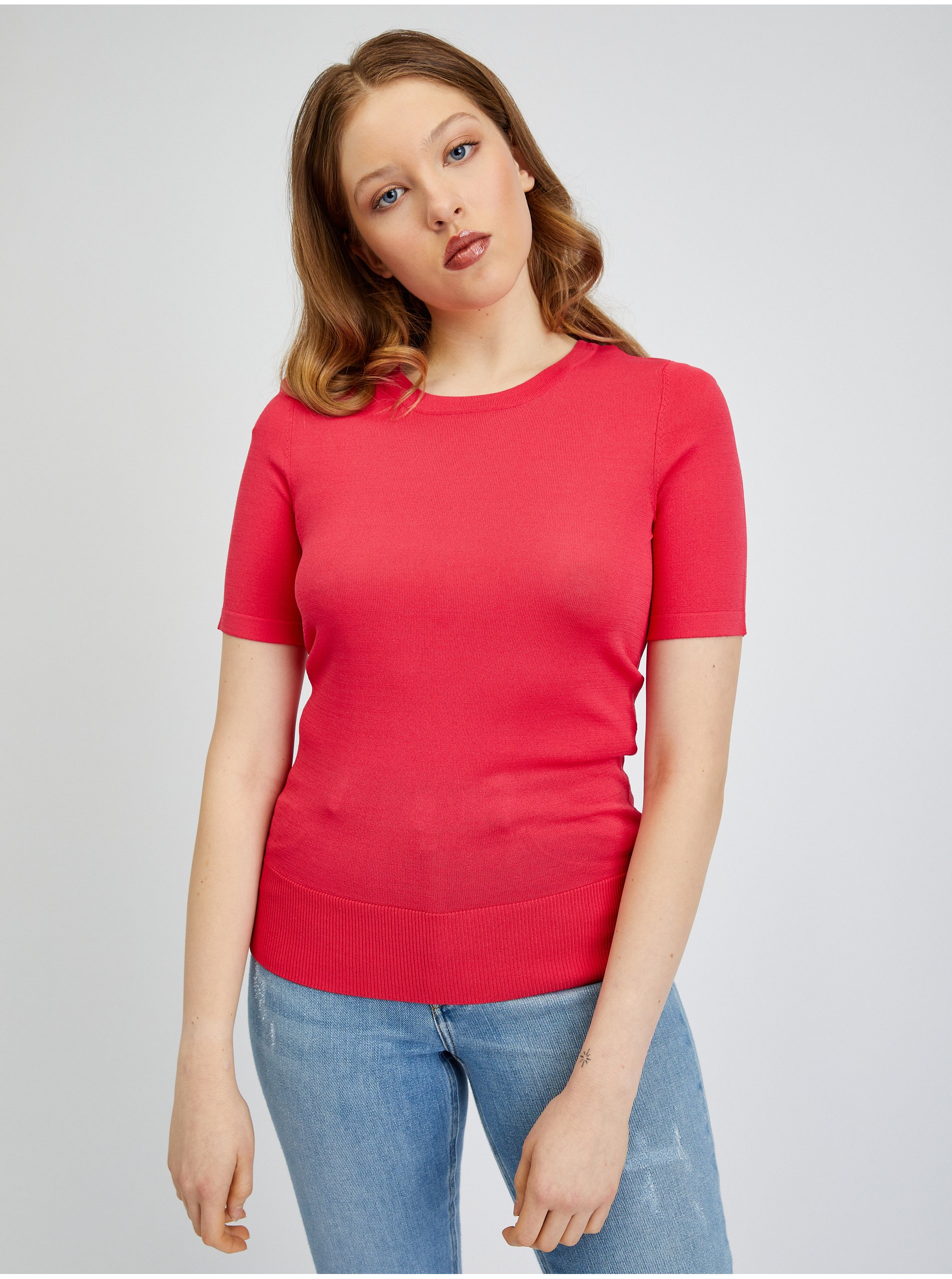 E-shop Tmavě růžové dámské úpletové tričko ORSAY