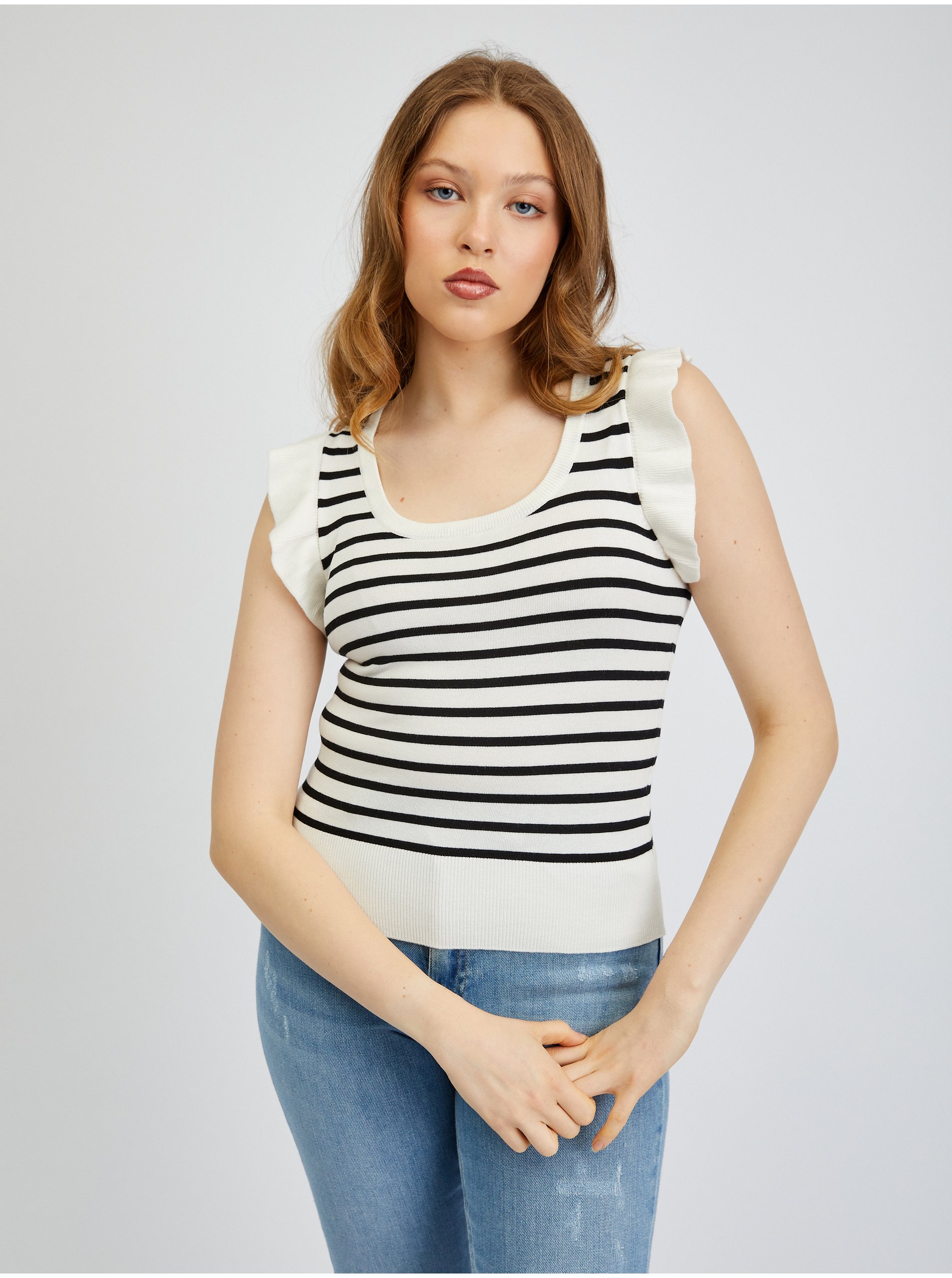 E-shop Černo-krémové dámské úpletové tričko ORSAY