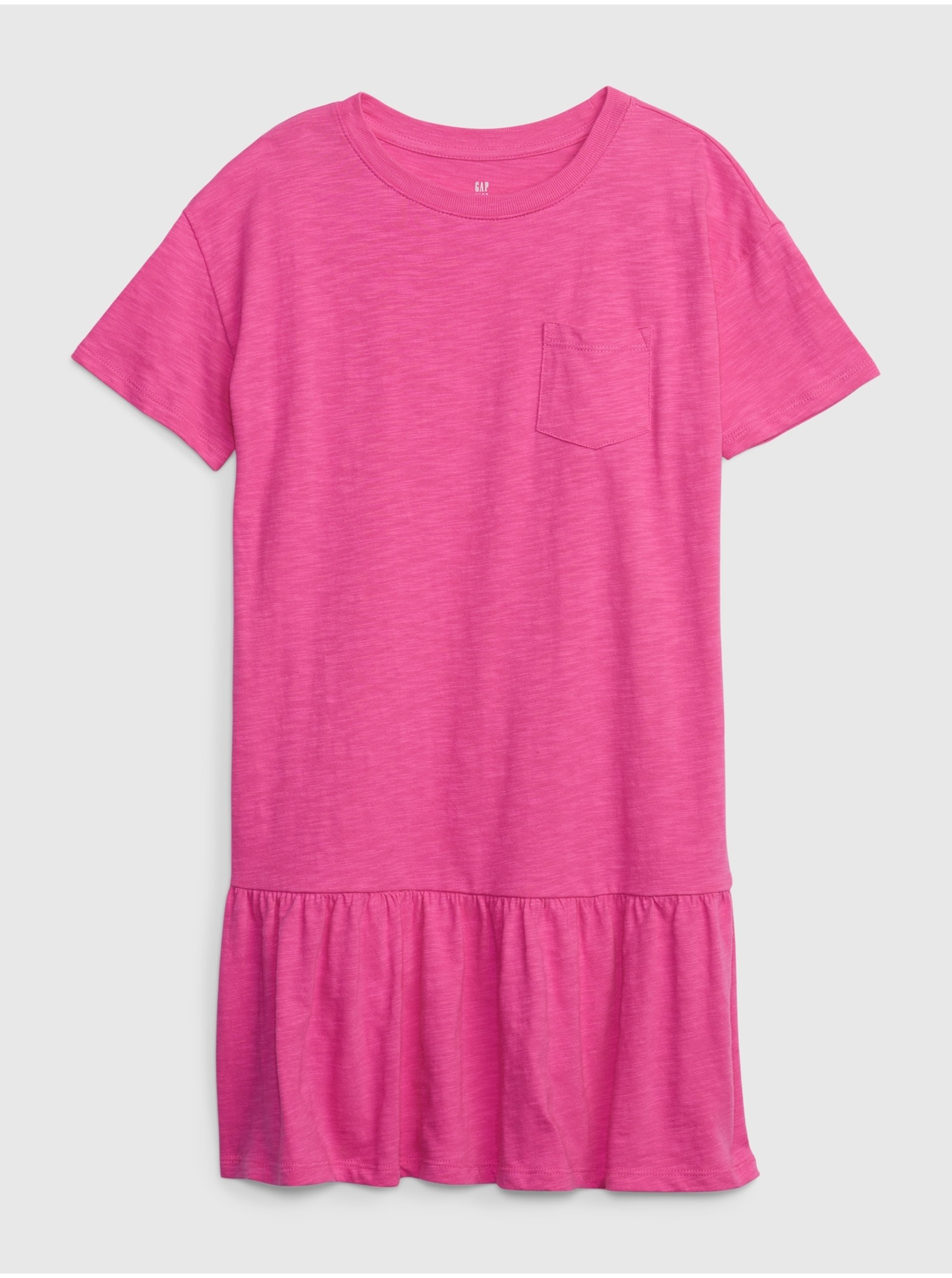 Levně Tmavé růžové holčičí bavlněné šaty s volánem GAP