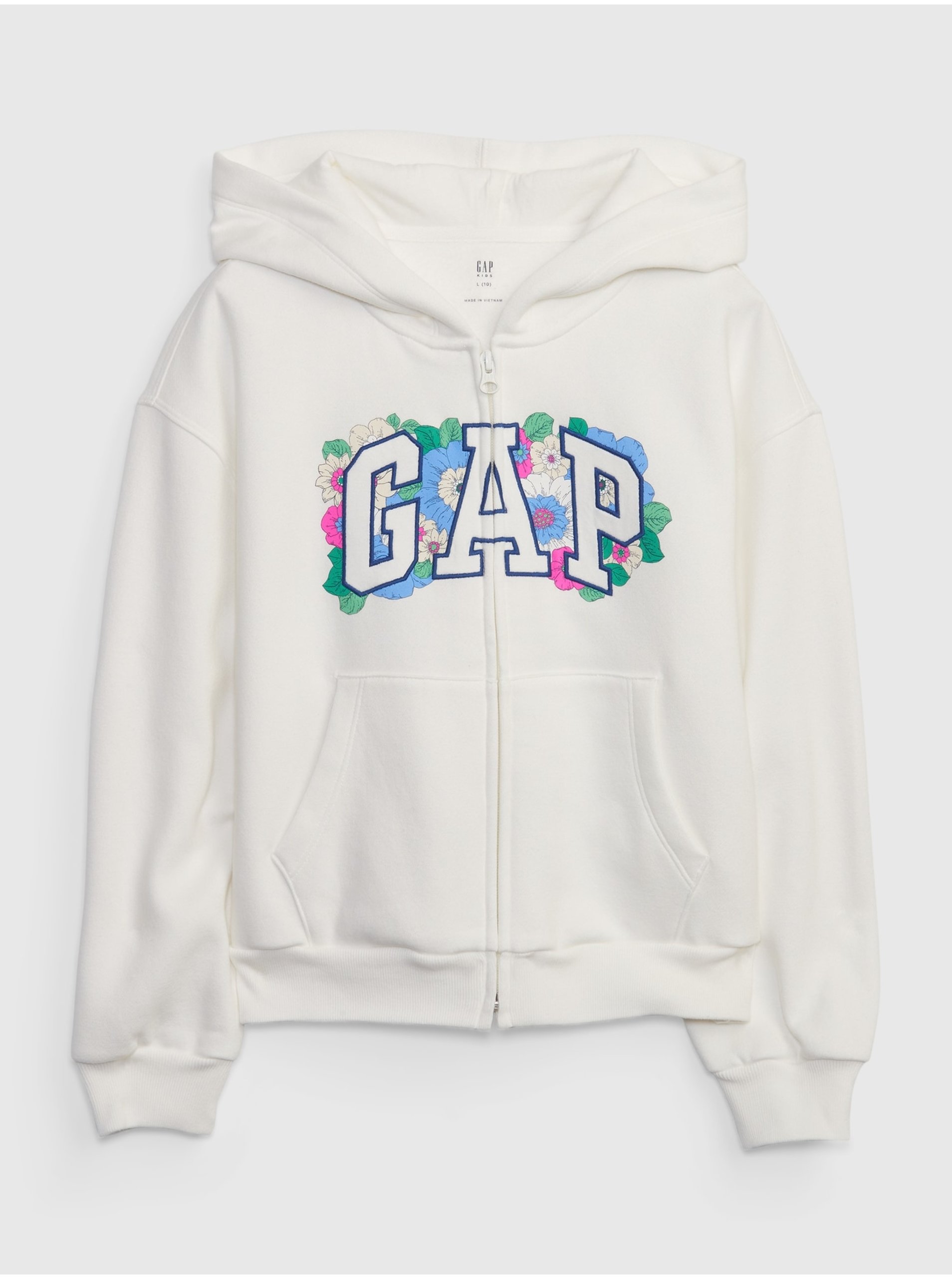 E-shop Biela dievčenská mikina na zips s kapucňou GAP