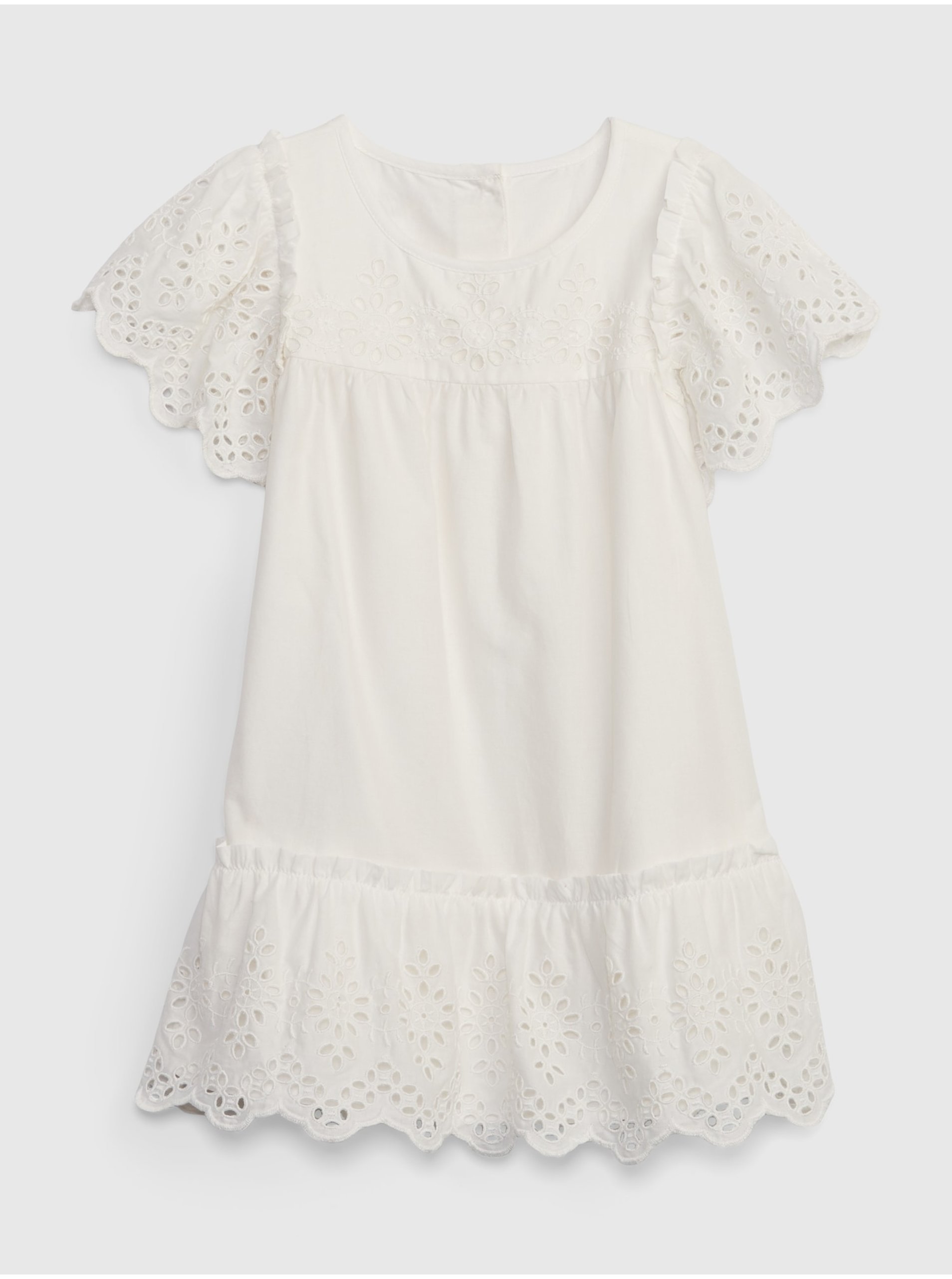 Lacno Biele dievčenské bavlnené šaty s madeirou GAP