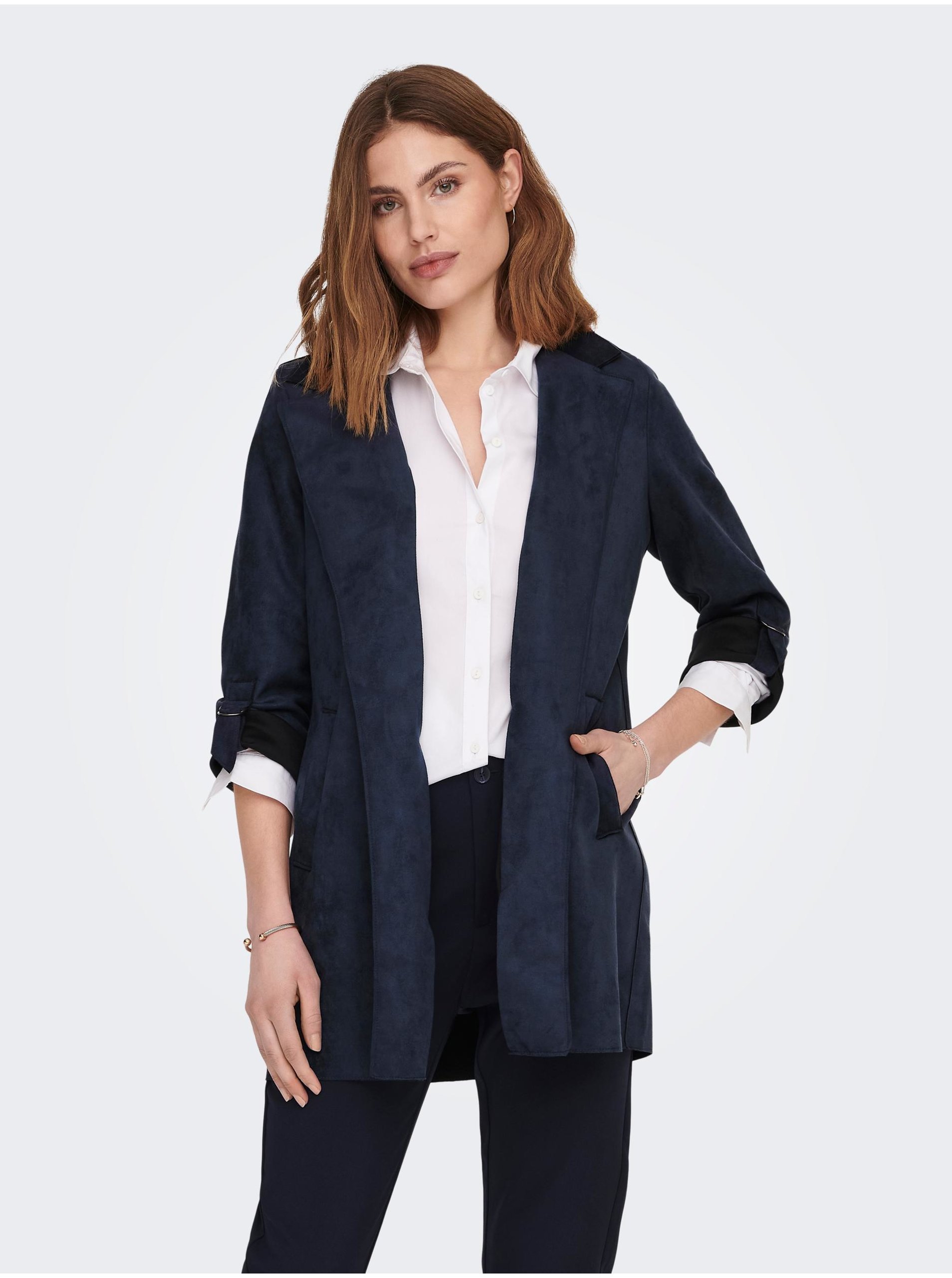 E-shop Tmavě modrý dámský kabát v semišové úpravě ONLY Joline