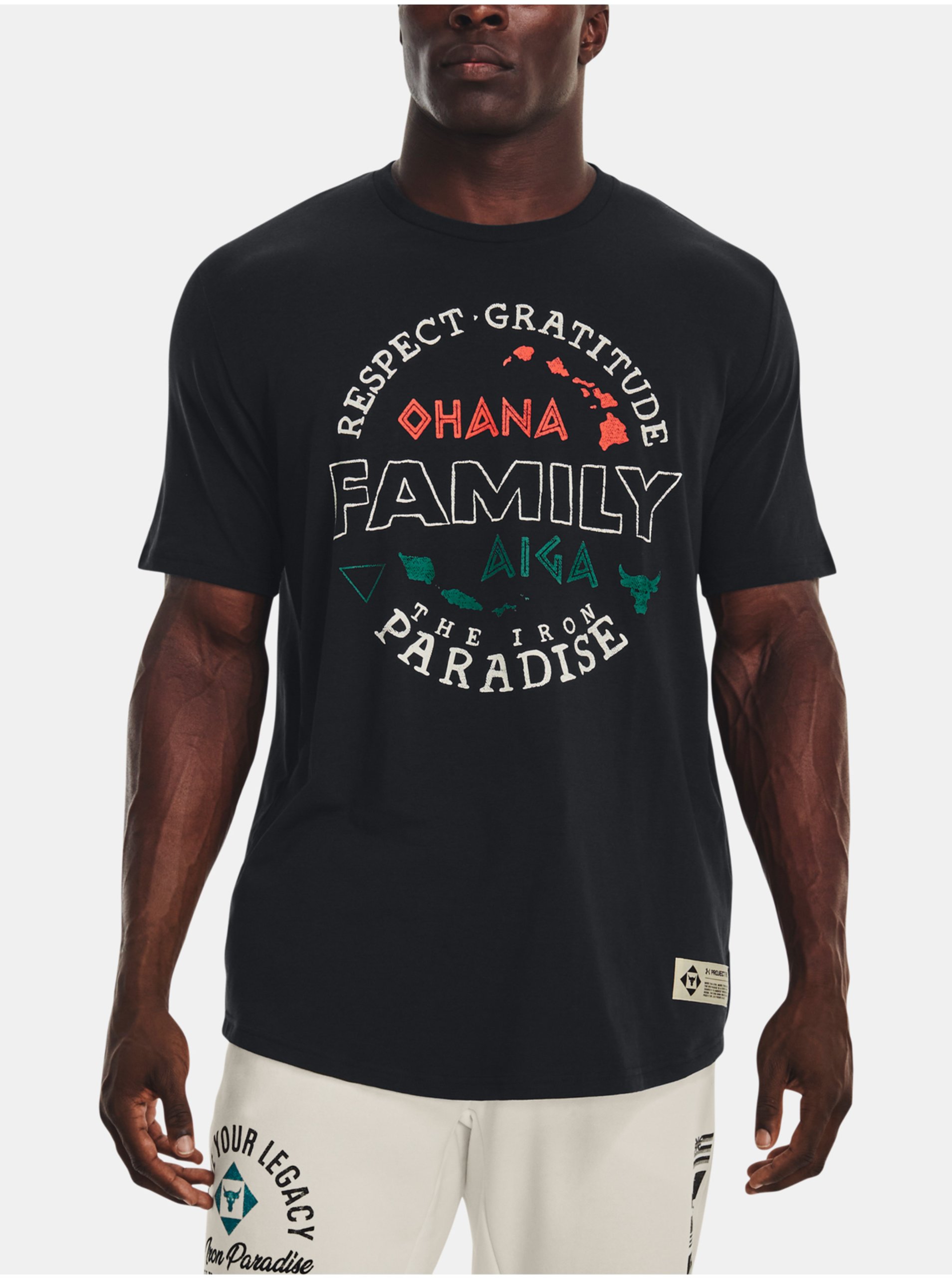 Levně Černé pánské tričko s potiskem Under Armour UA PROJECT ROCK FAMILY SS