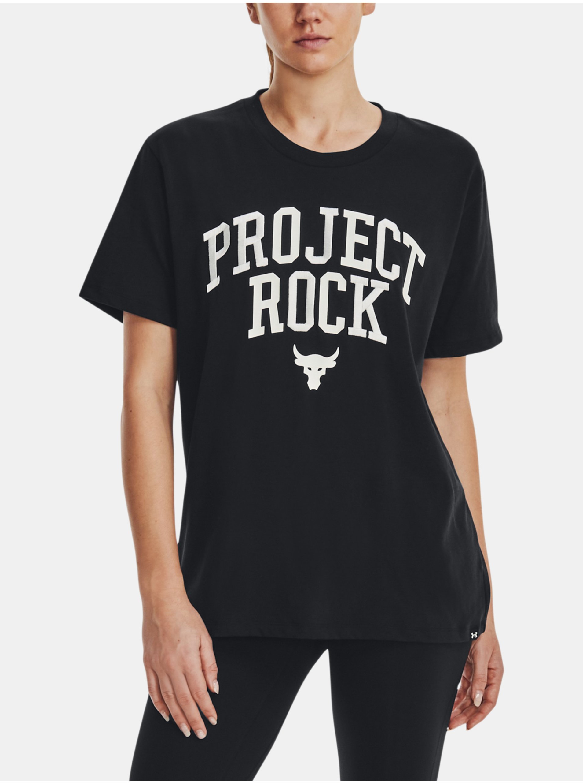 Lacno Čierne dámske tričko Under Armour Project Rock Hwt Campus T