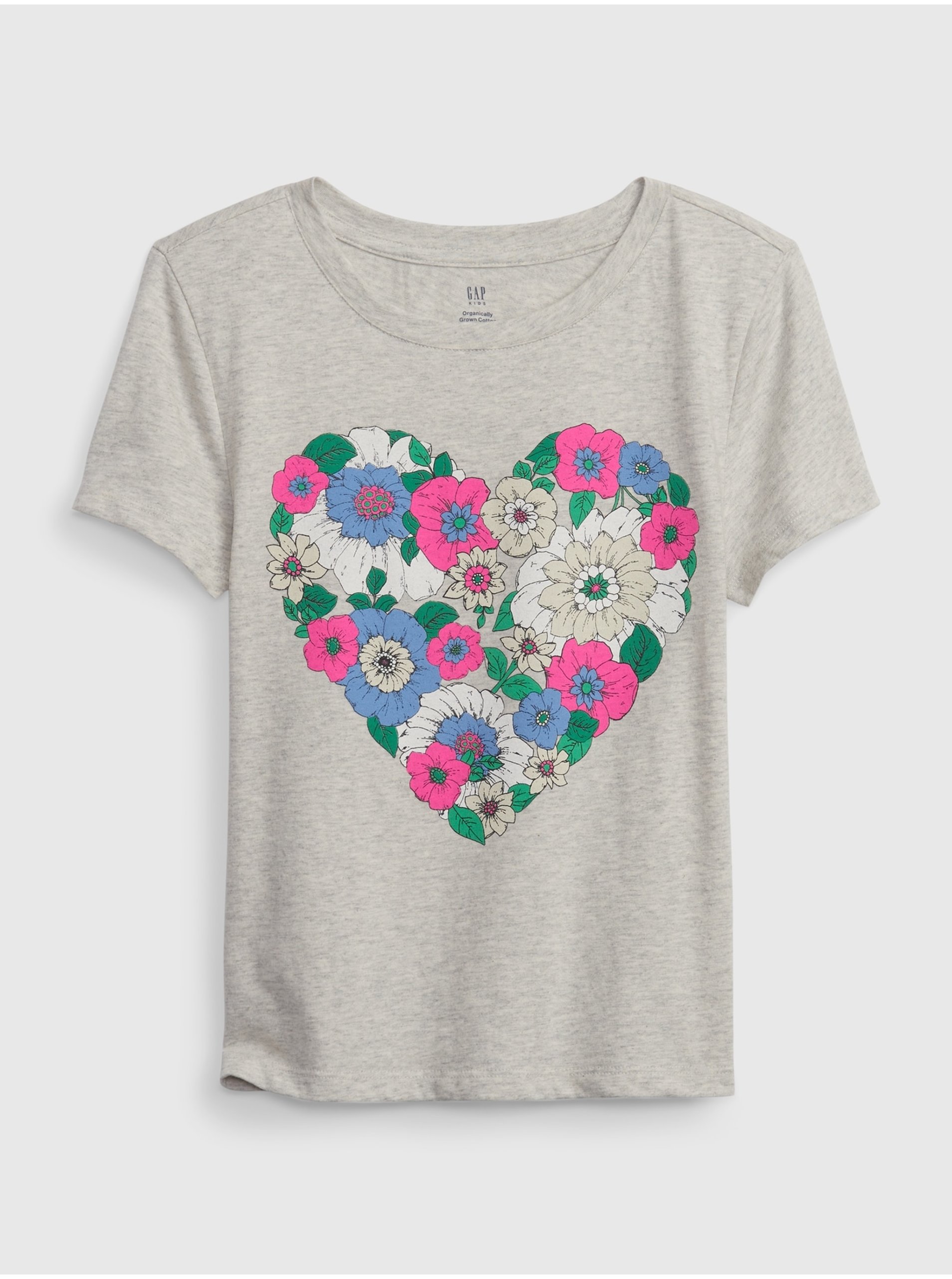 Lacno Šedé dievčenské bavlnené tričko s motívom srdca GAP