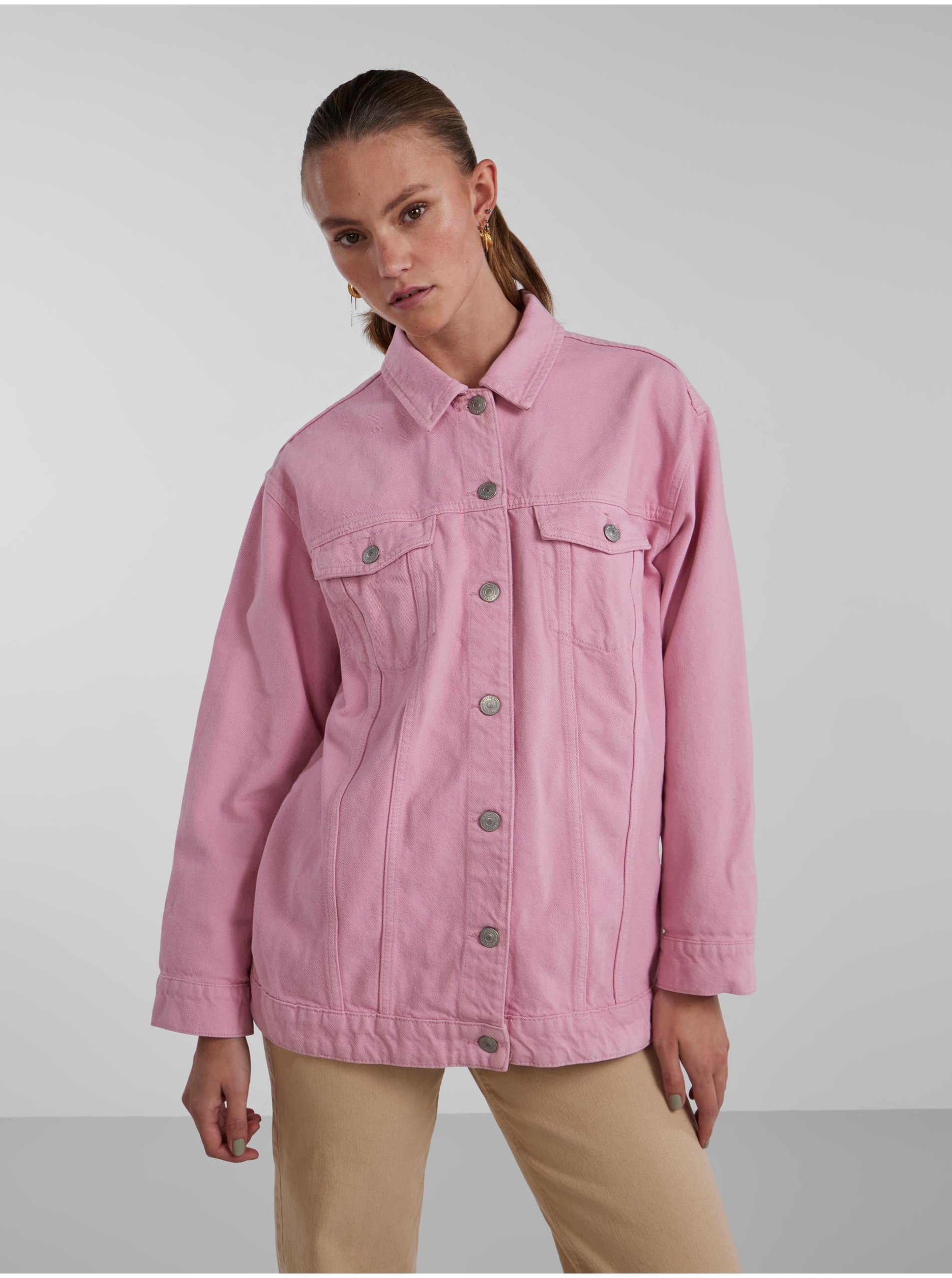 E-shop Růžová dámská oversize džínová bunda Pieces Tika