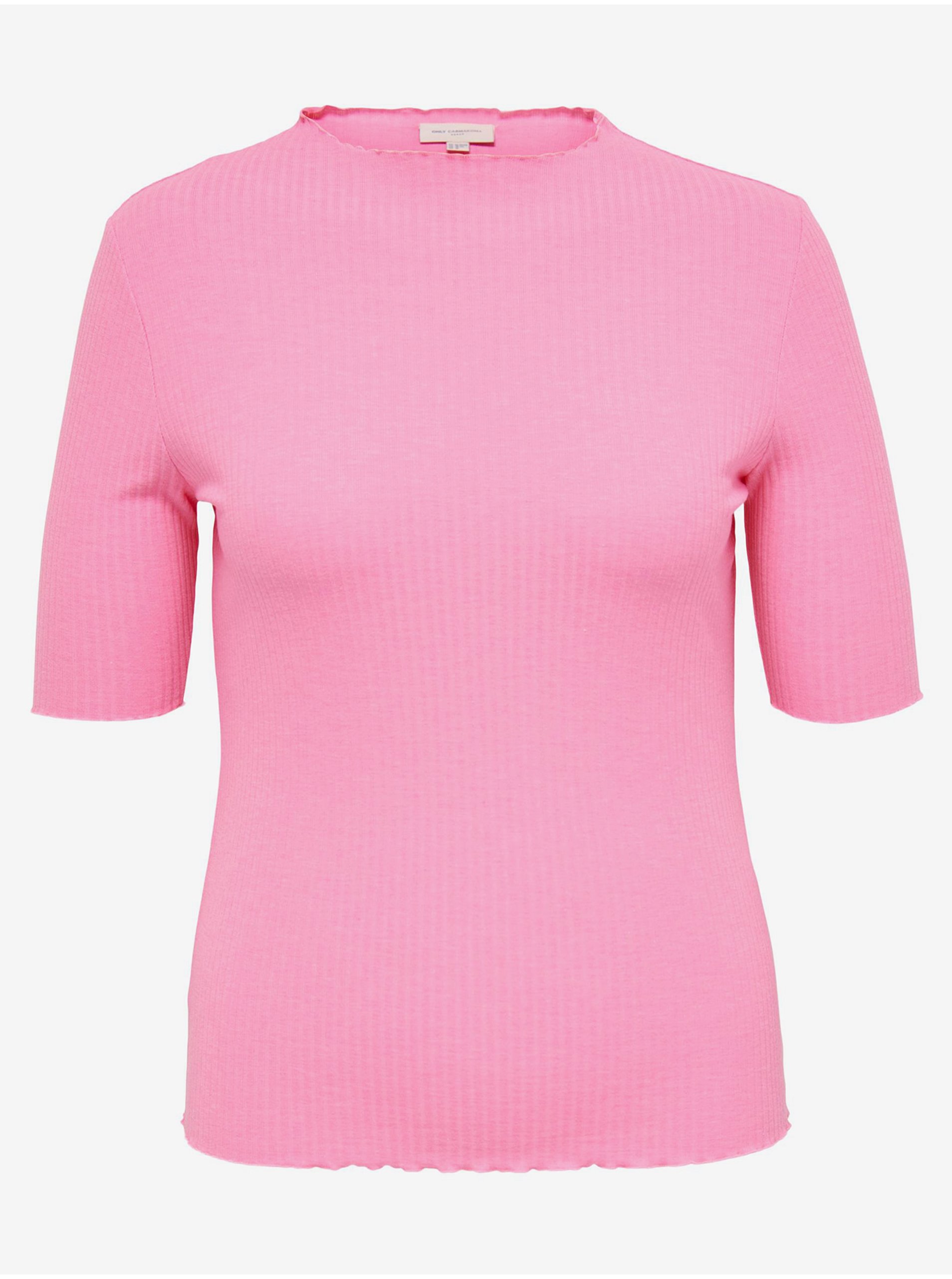 Lacno Ružové dámske rebrované tričko ONLY CARMAKOMA Ally