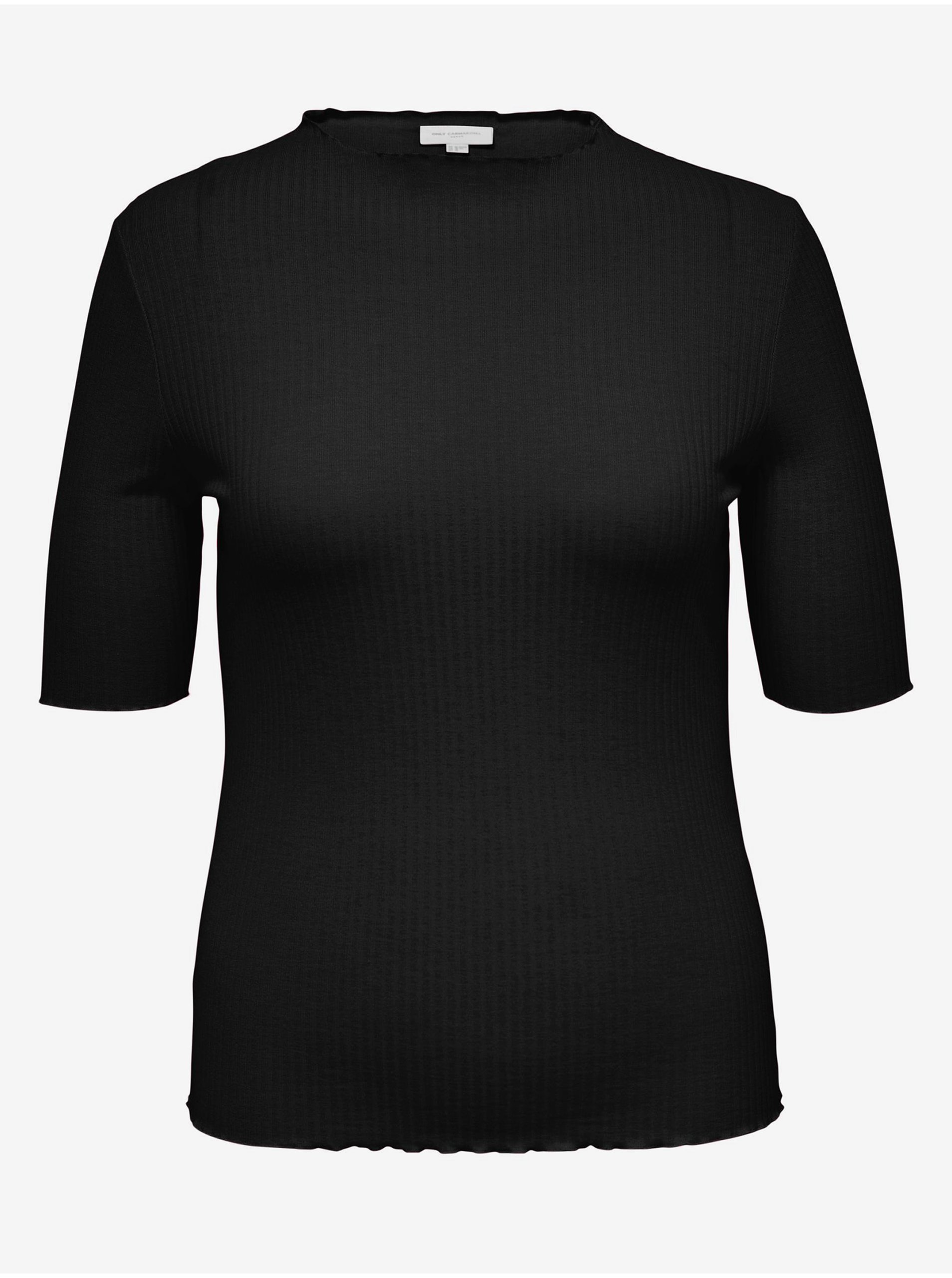 Lacno Čierne dámske rebrované tričko ONLY CARMAKOMA Ally