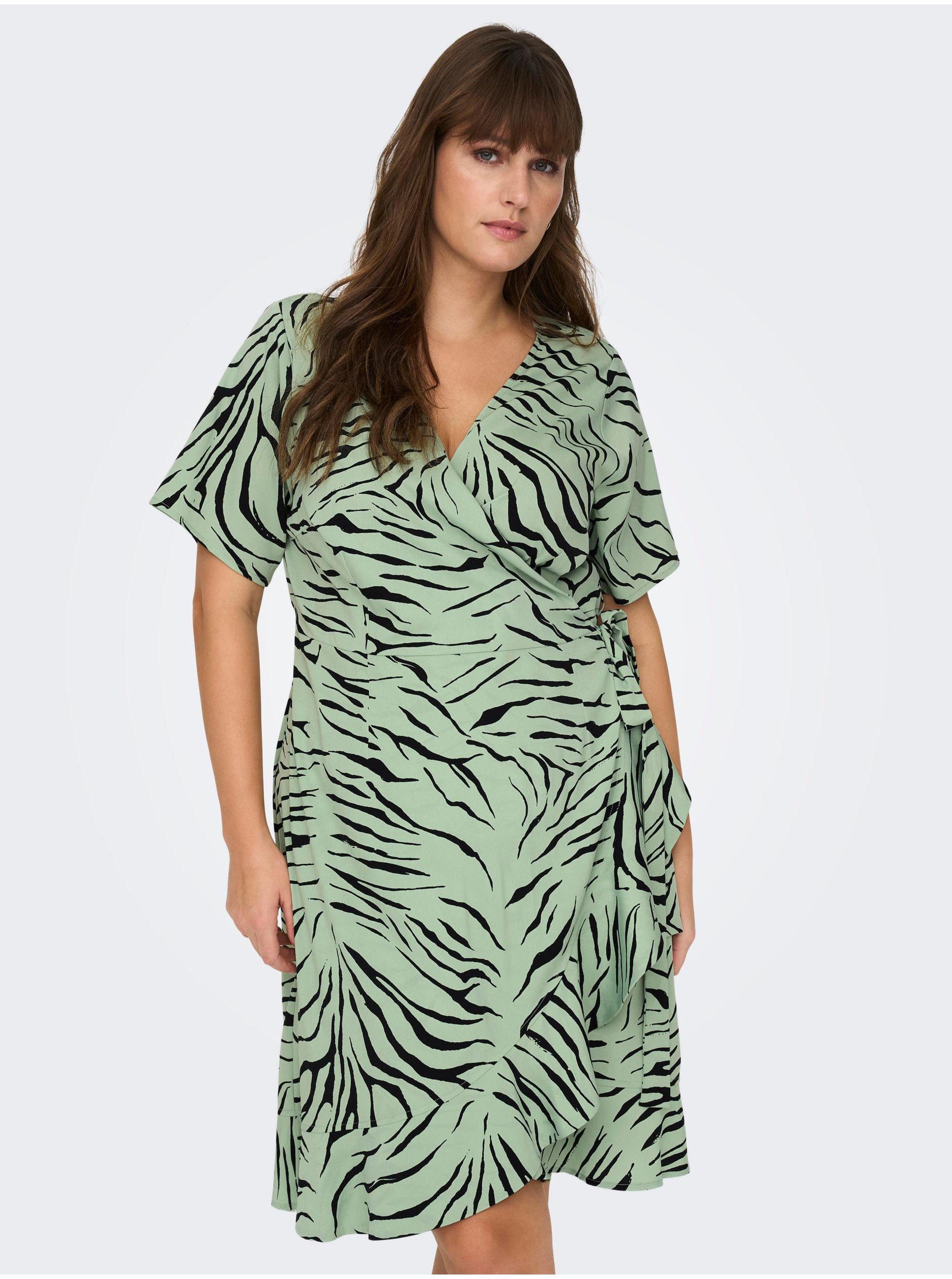 E-shop Světle zelené dámské vzorované zavinovací šaty ONLY CARMAKOMA Livia