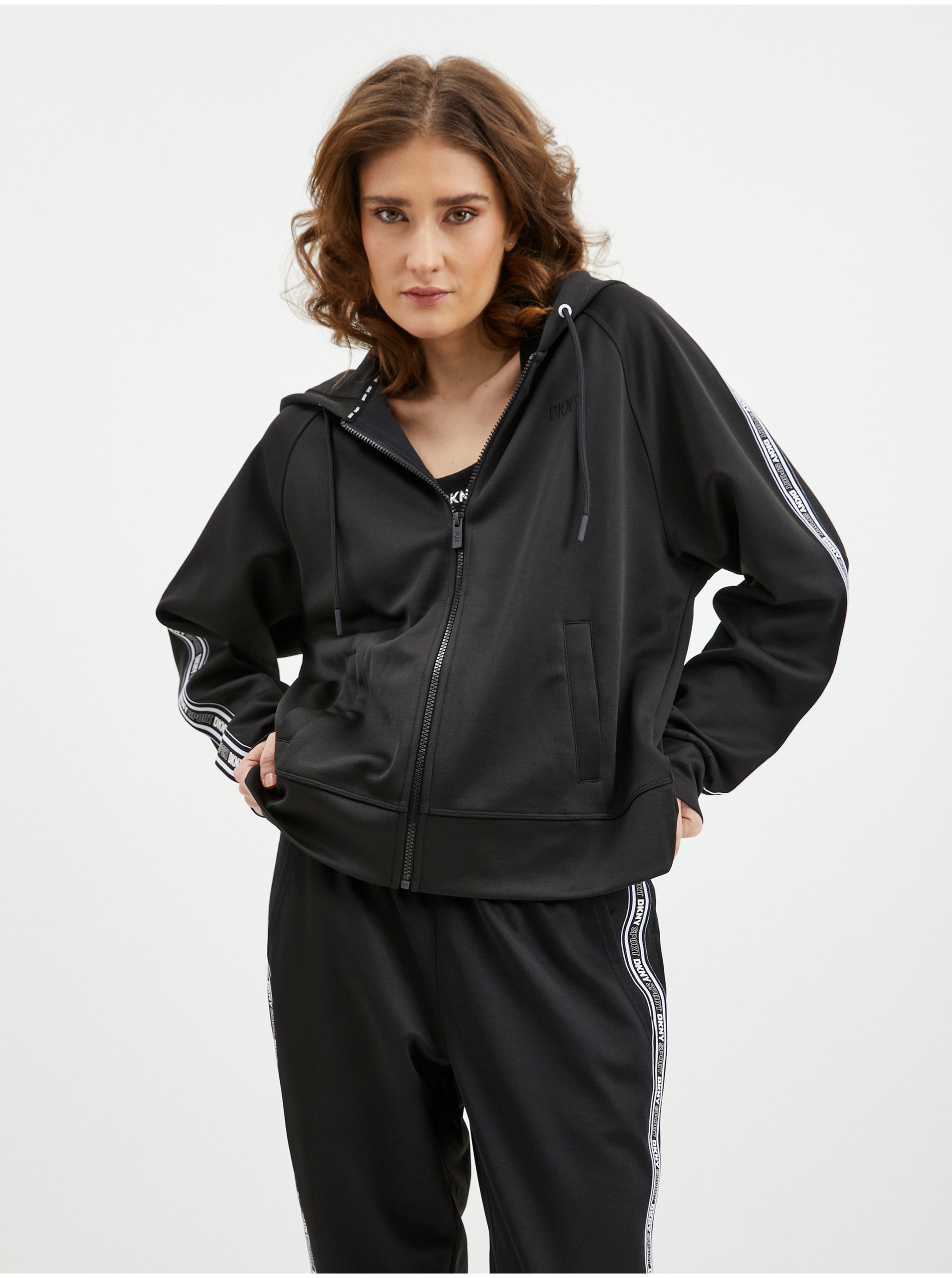E-shop Černá dámská mikina na zip s kapucí DKNY