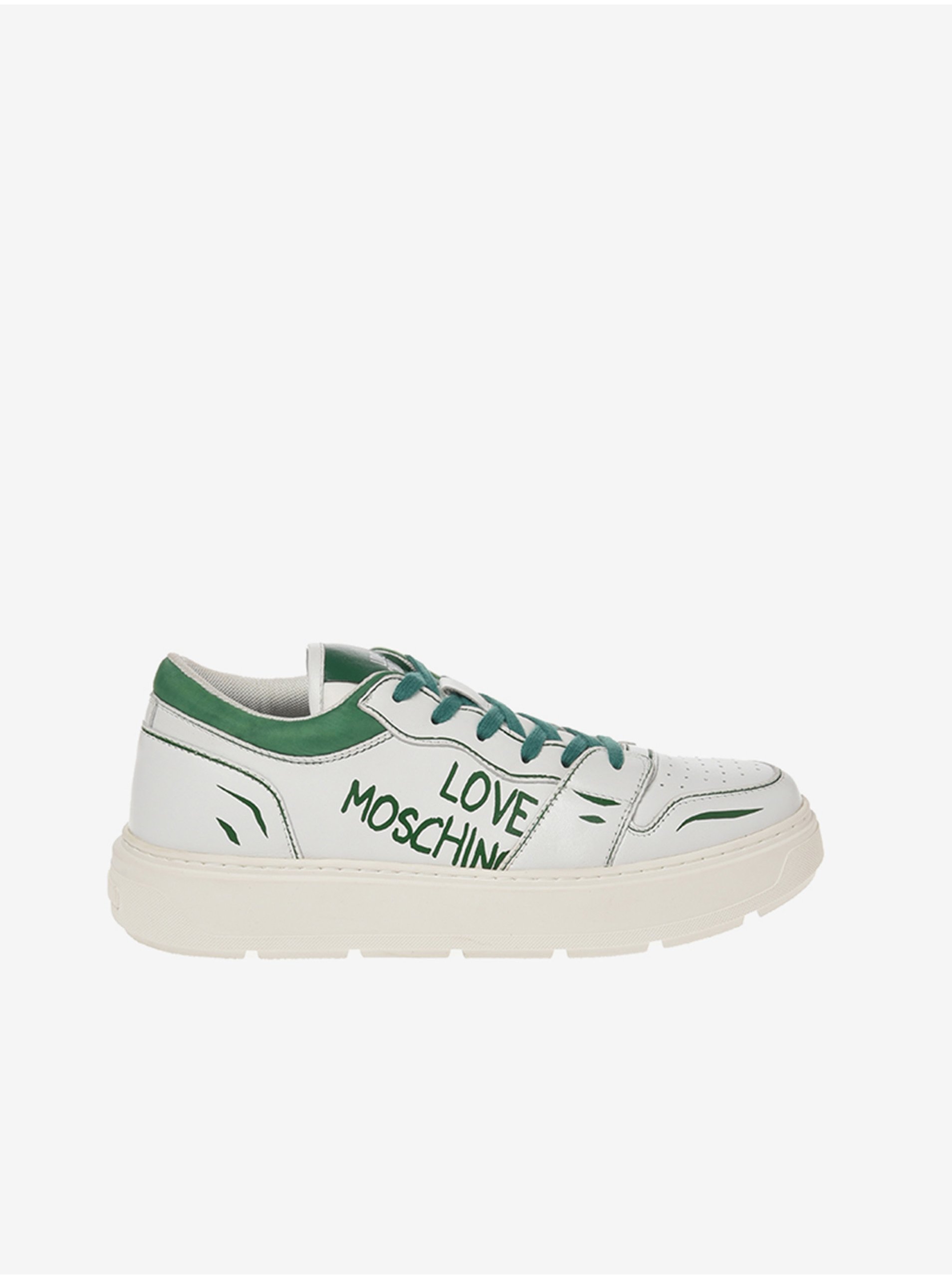 Lacno Zeleno-biele dámske kožené tenisky Love Moschino