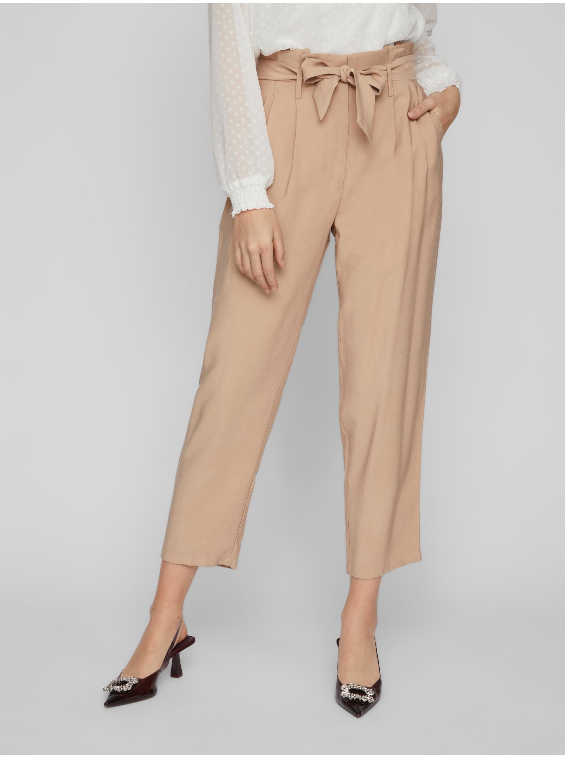 E-shop Béžové dámské kalhoty VILA Kaya