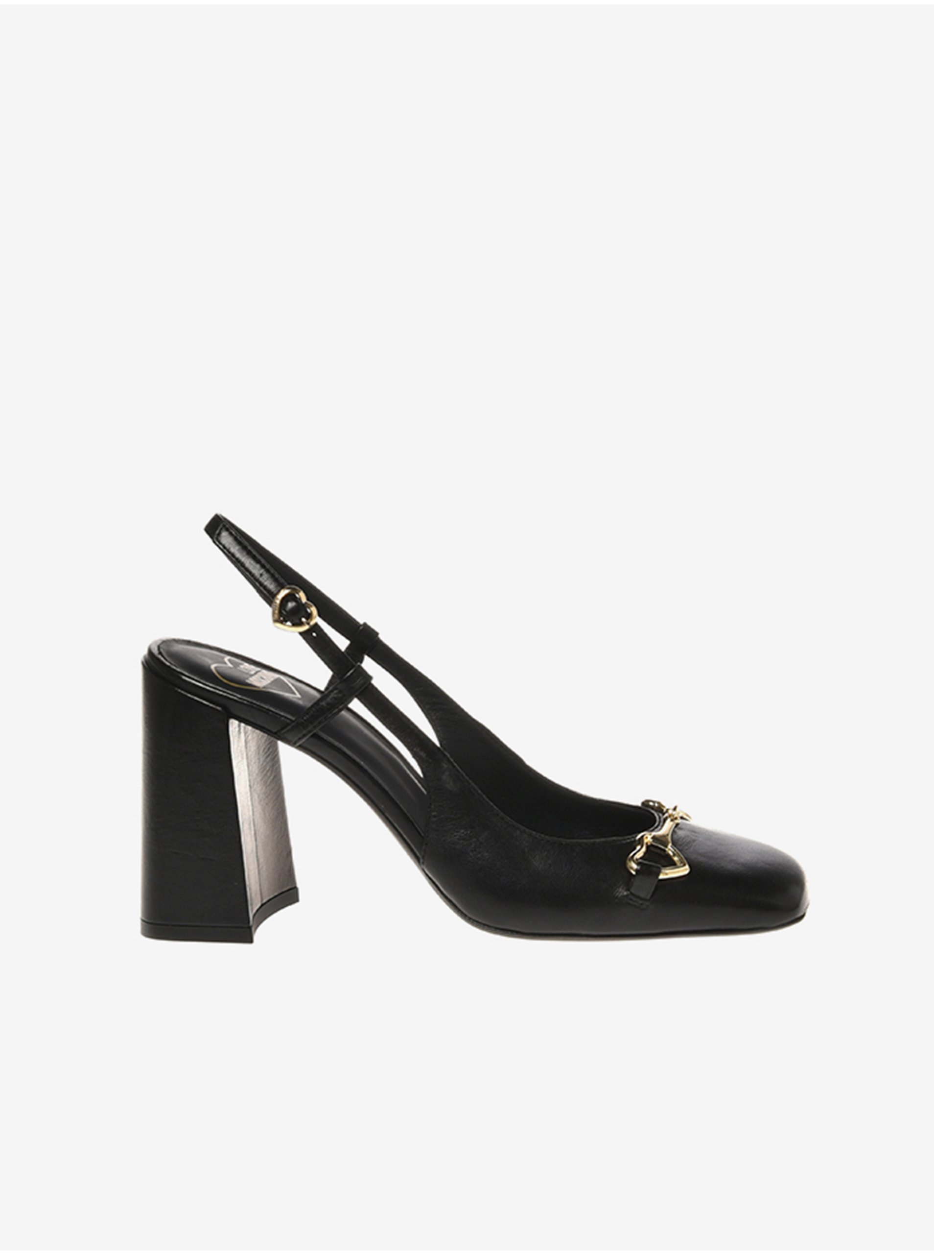 Levně Černé dámské kožené sandály na podpatku Love Moschino
