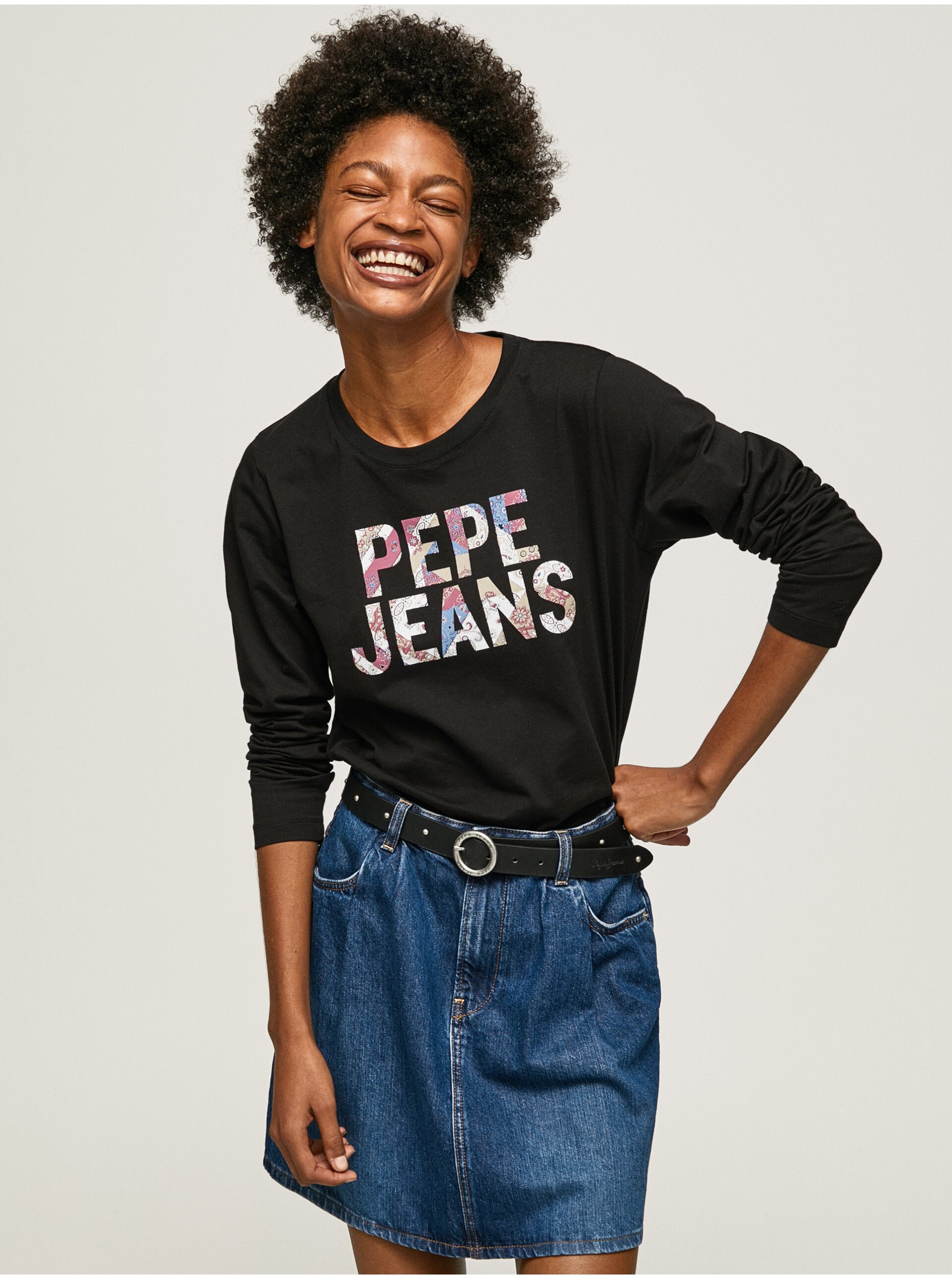 Lacno Tričká s dlhým rukávom pre ženy Pepe Jeans - čierna