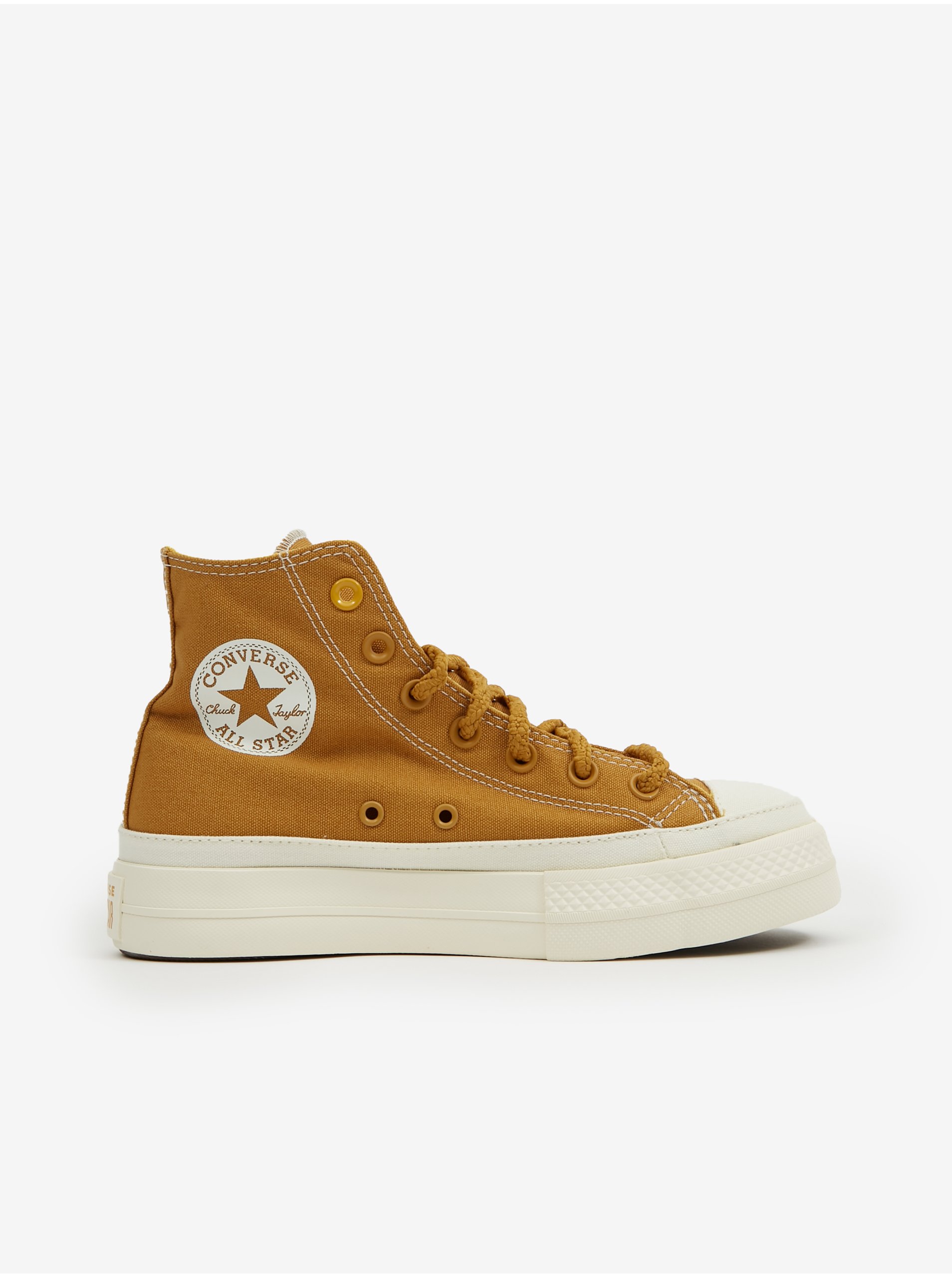 E-shop Hořčicové dámské kotníkové tenisky na platformě Converse Chuck Taylor All Star Lift