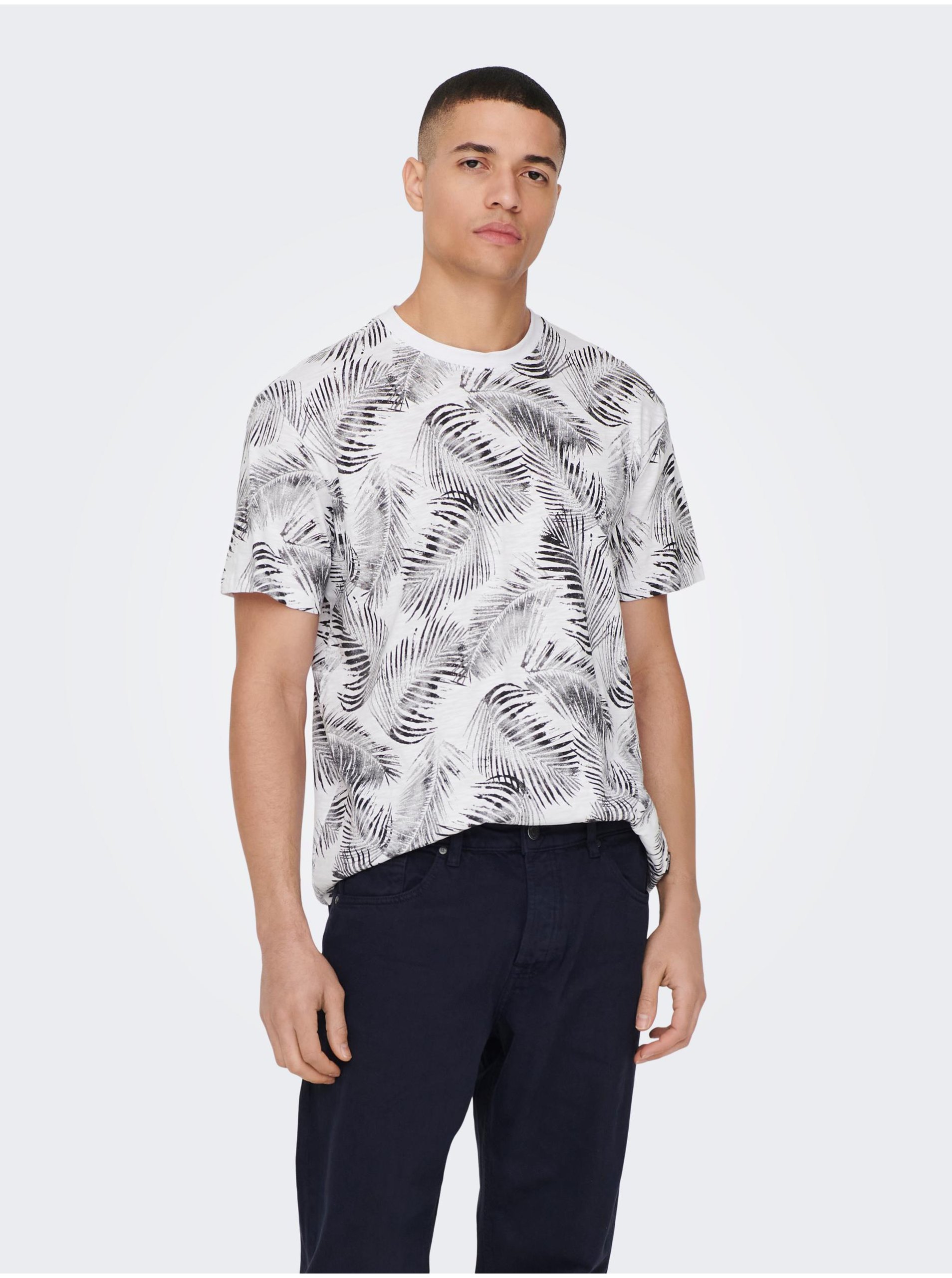 E-shop Biele pánske vzorované tričko ONLY & SONS Perry