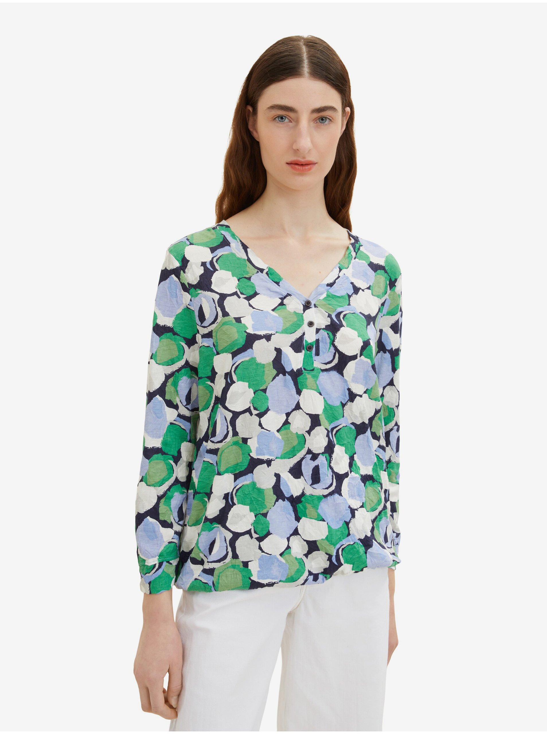 E-shop Zelené dámske vzorované tričko s dlhým rukávom Tom Tailor