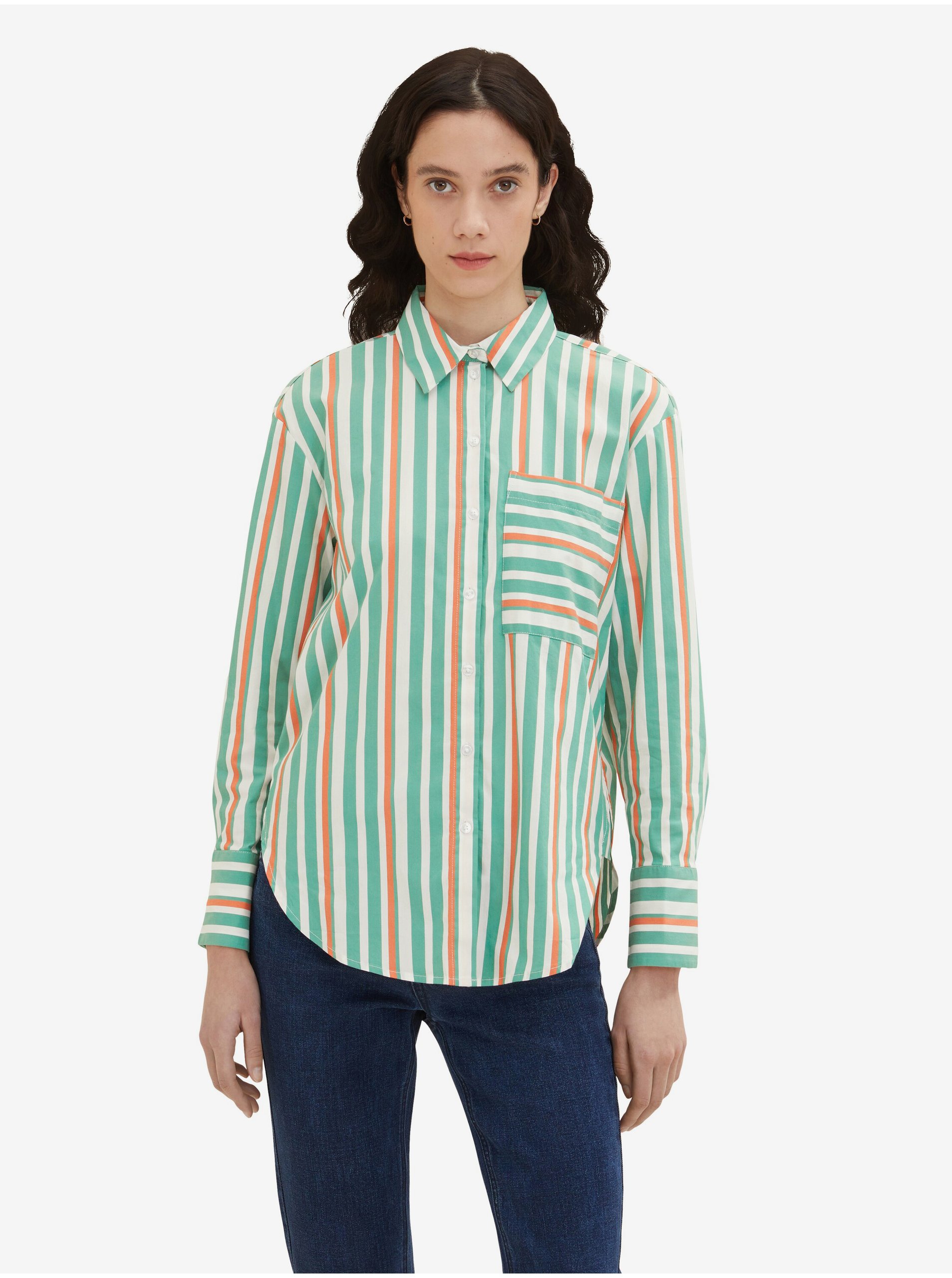 E-shop Svetlo zelená dámska pruhovaná košeľa Tom Tailor
